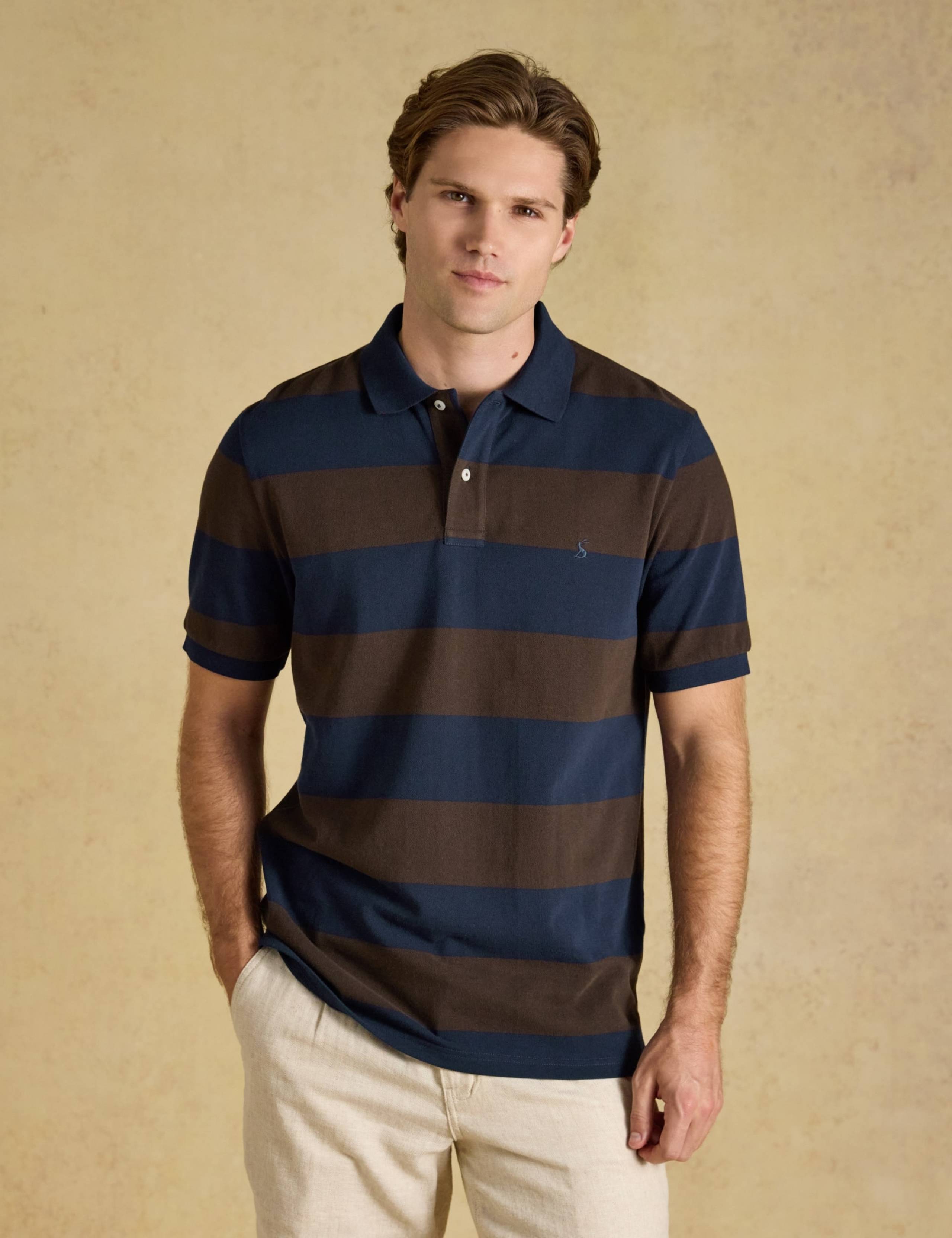 Pure Cotton Striped Pique Short Sleeve Polo Shirt
