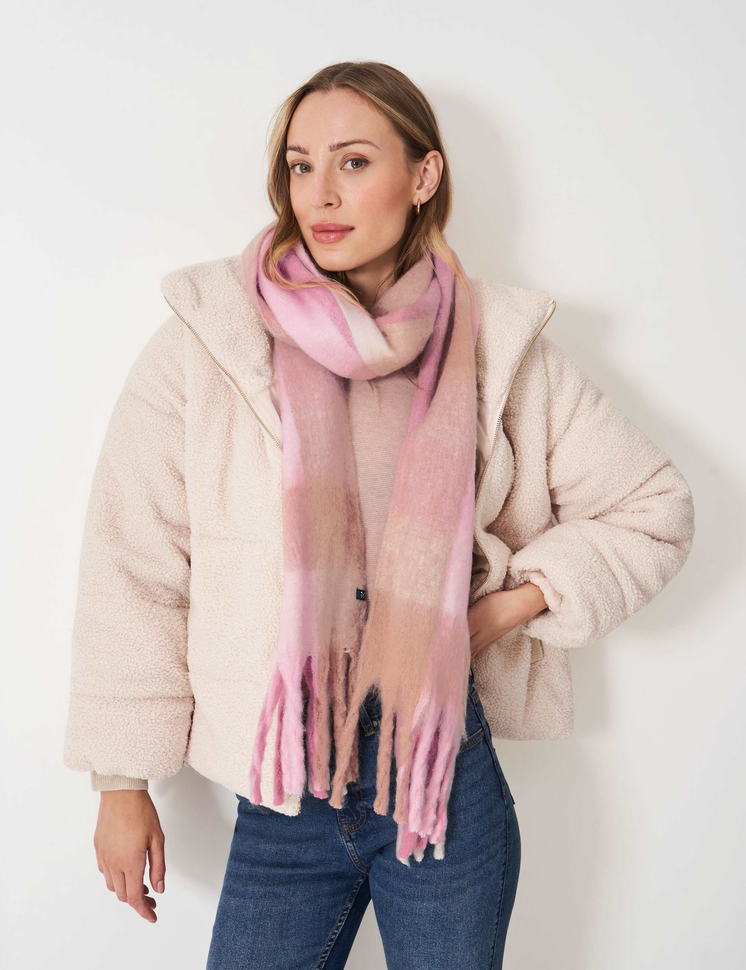 Brushed Checked Fringed Scarf