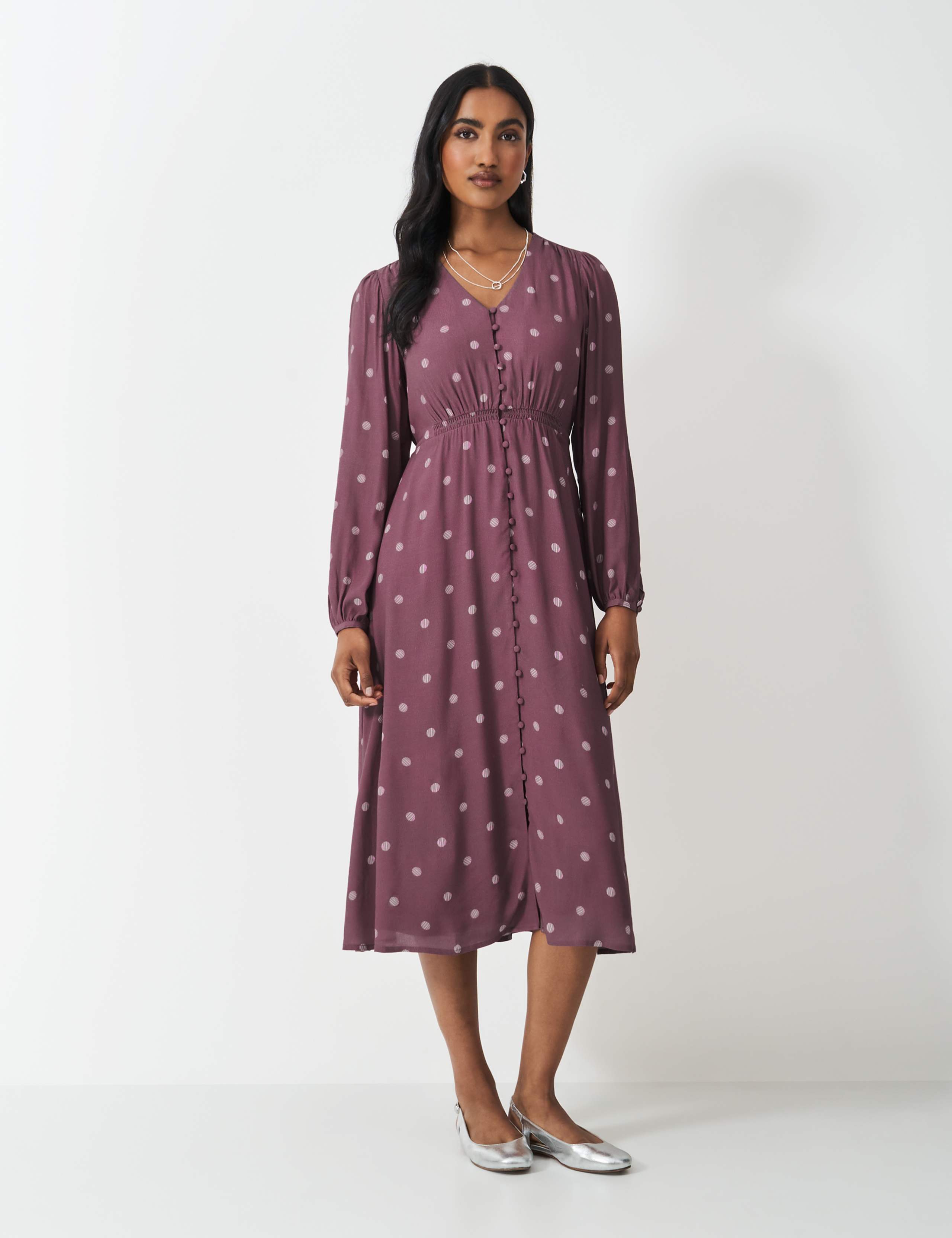 Polka Dot V-Neck Puff Sleeve Tea Dress