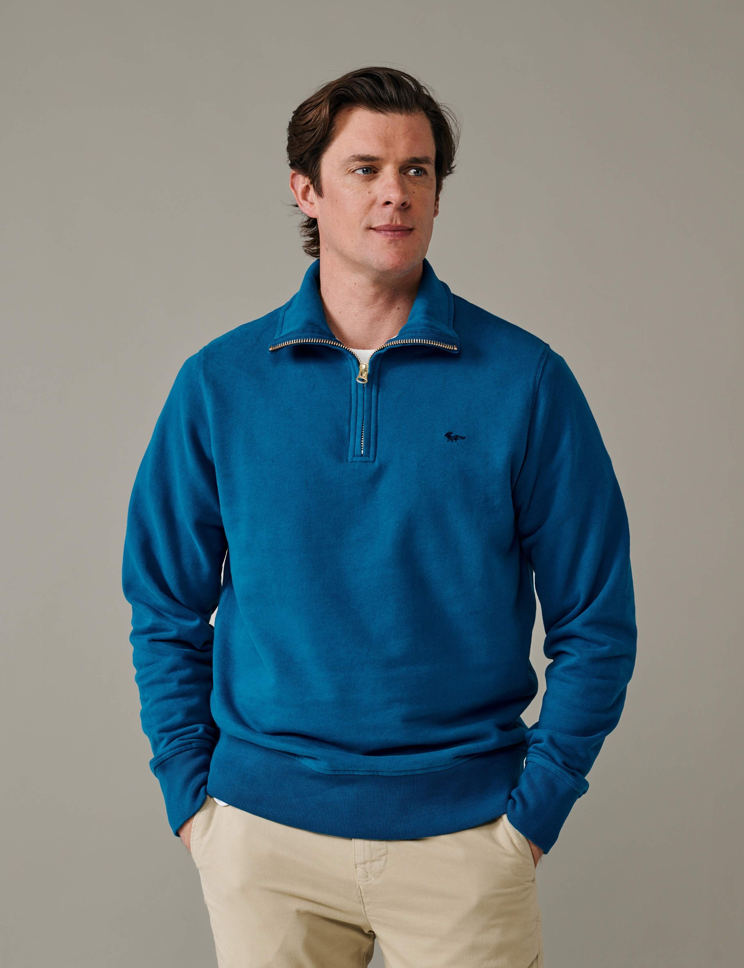 Pure Cotton Half Zip Funnel Neck Sweatshirt