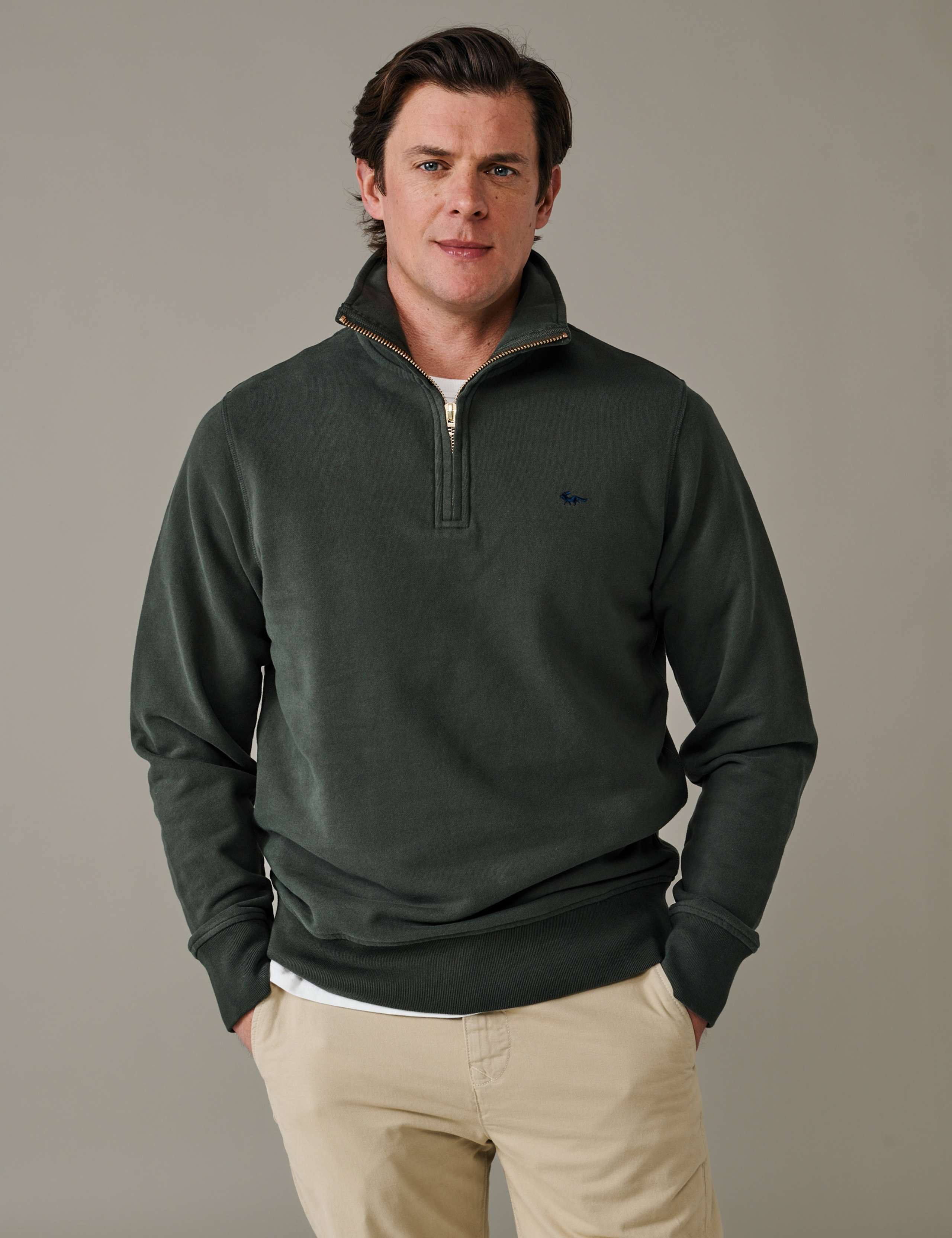 Pure Cotton Half Zip Funnel Neck Sweatshirt