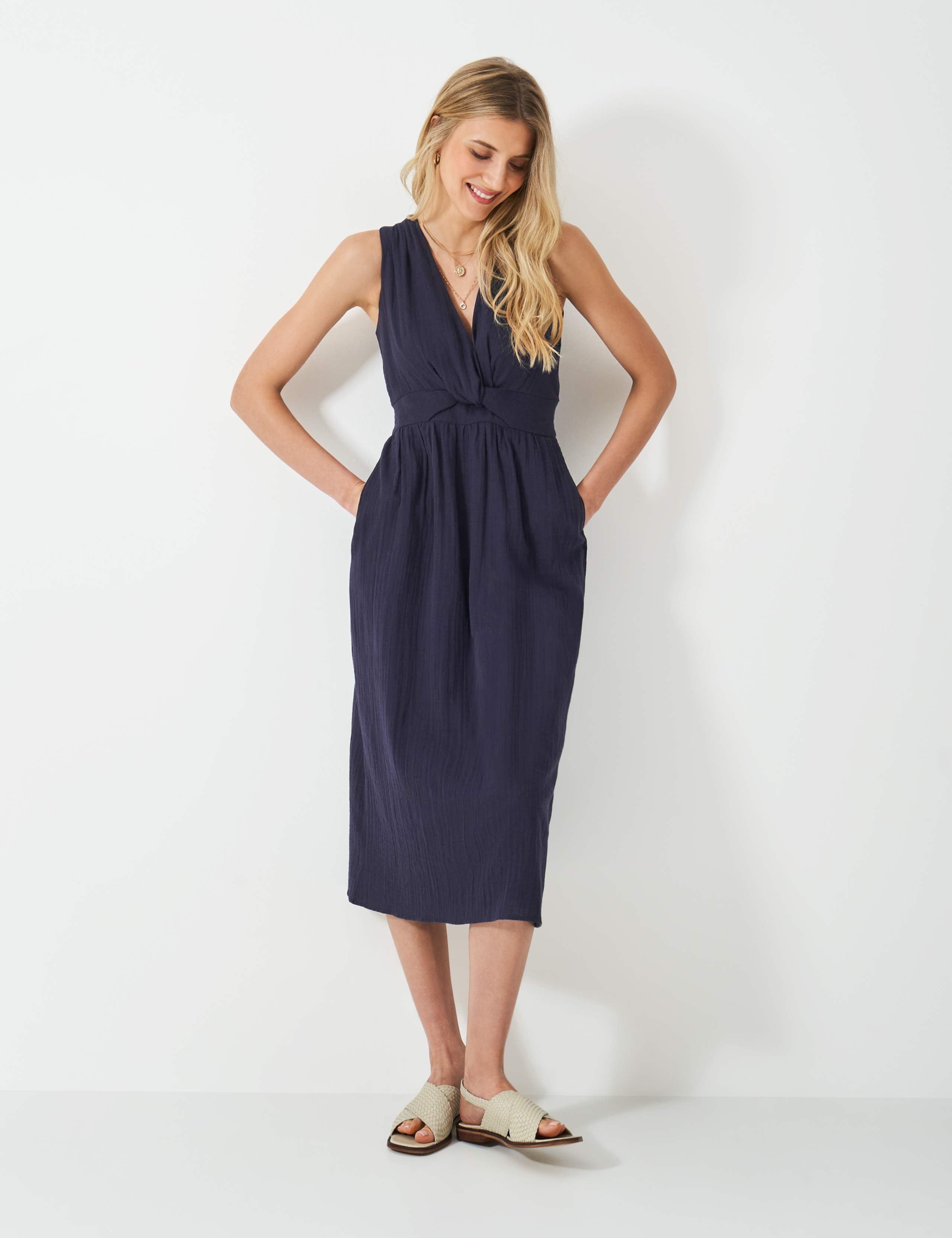 Pure Cotton V-Neck Midi Skater Dress