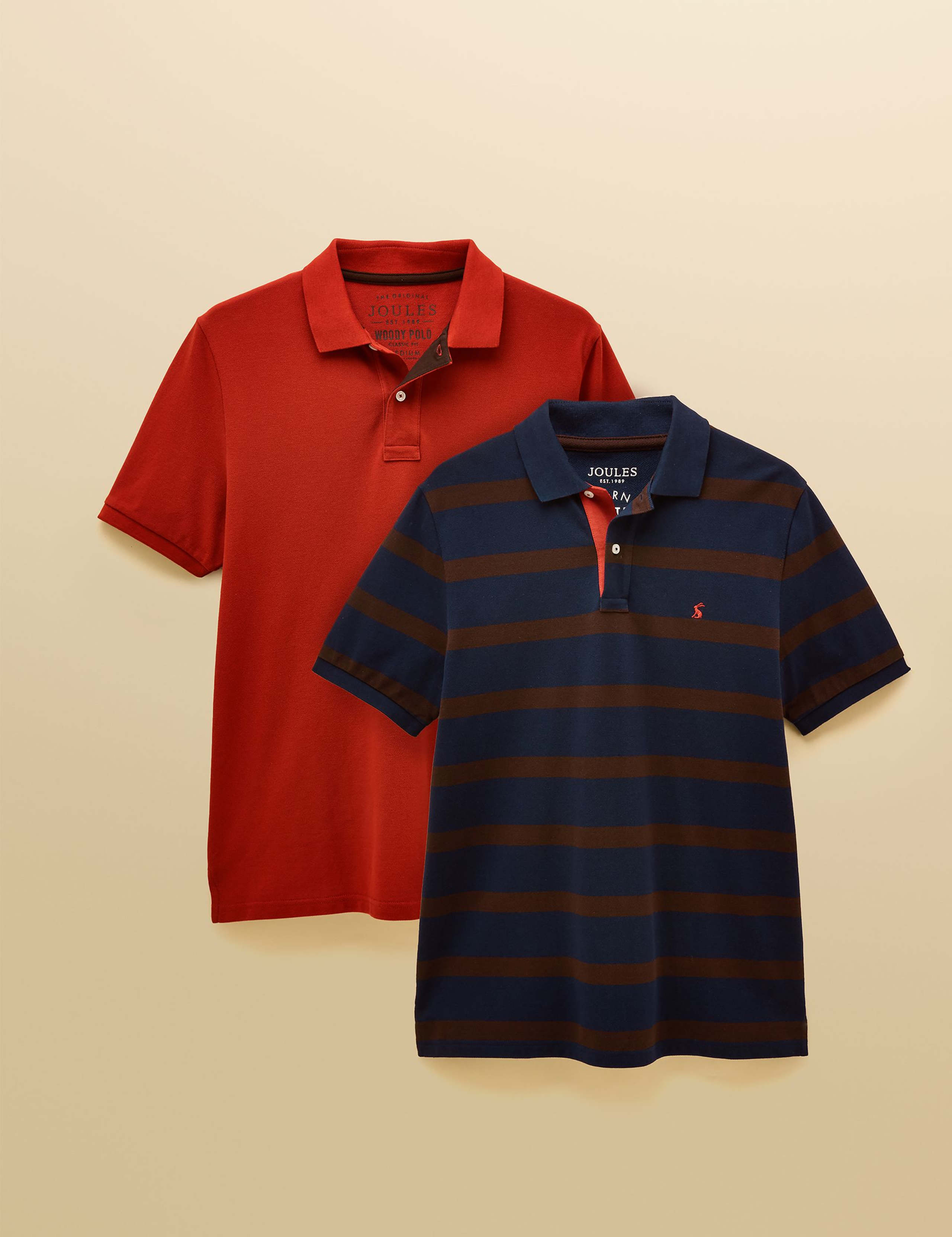 2 Pack Pure Cotton Striped Polo Shirts