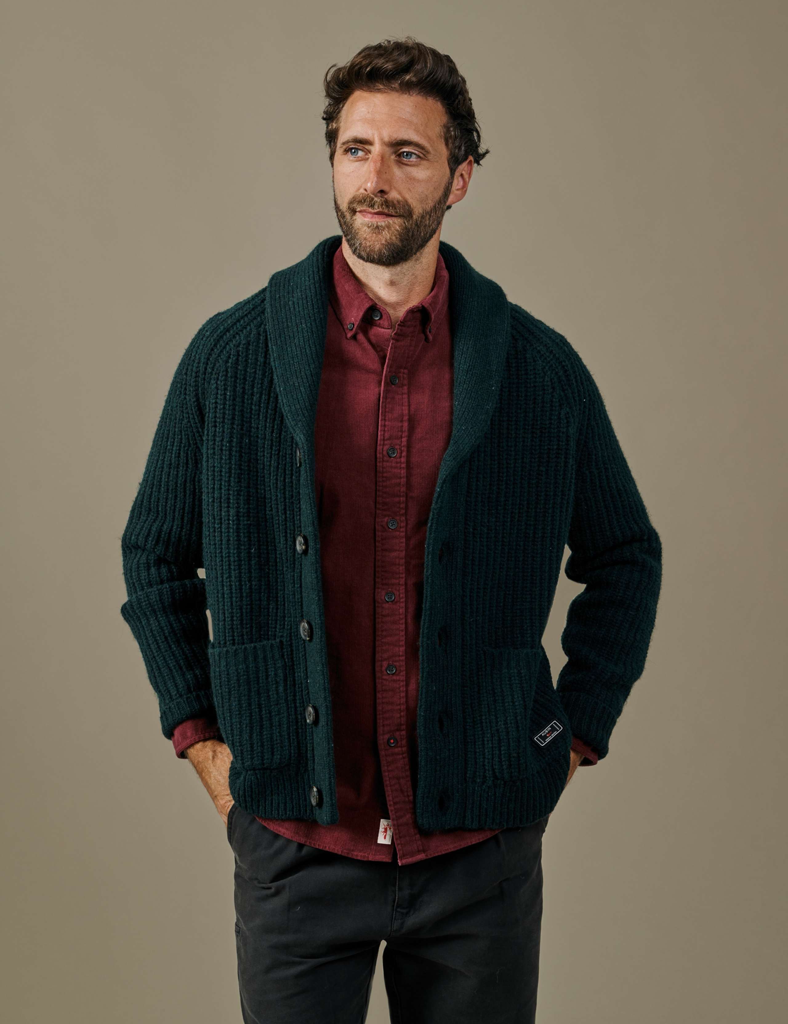 Merino Wool Rich Textured Funnel Neck Cardigan