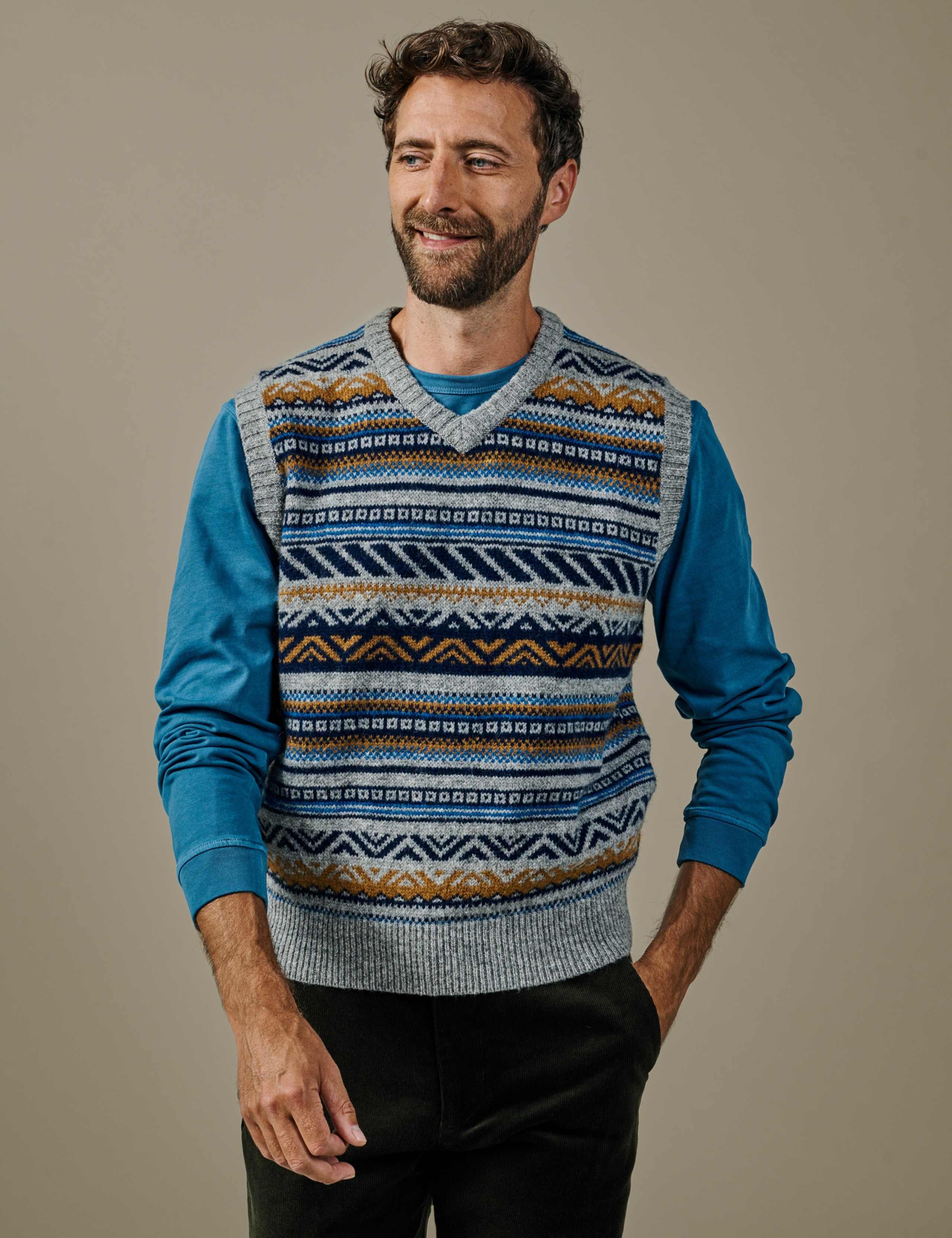Pure Wool Fair Isle Sleeveless V Neck Knitted Vest
