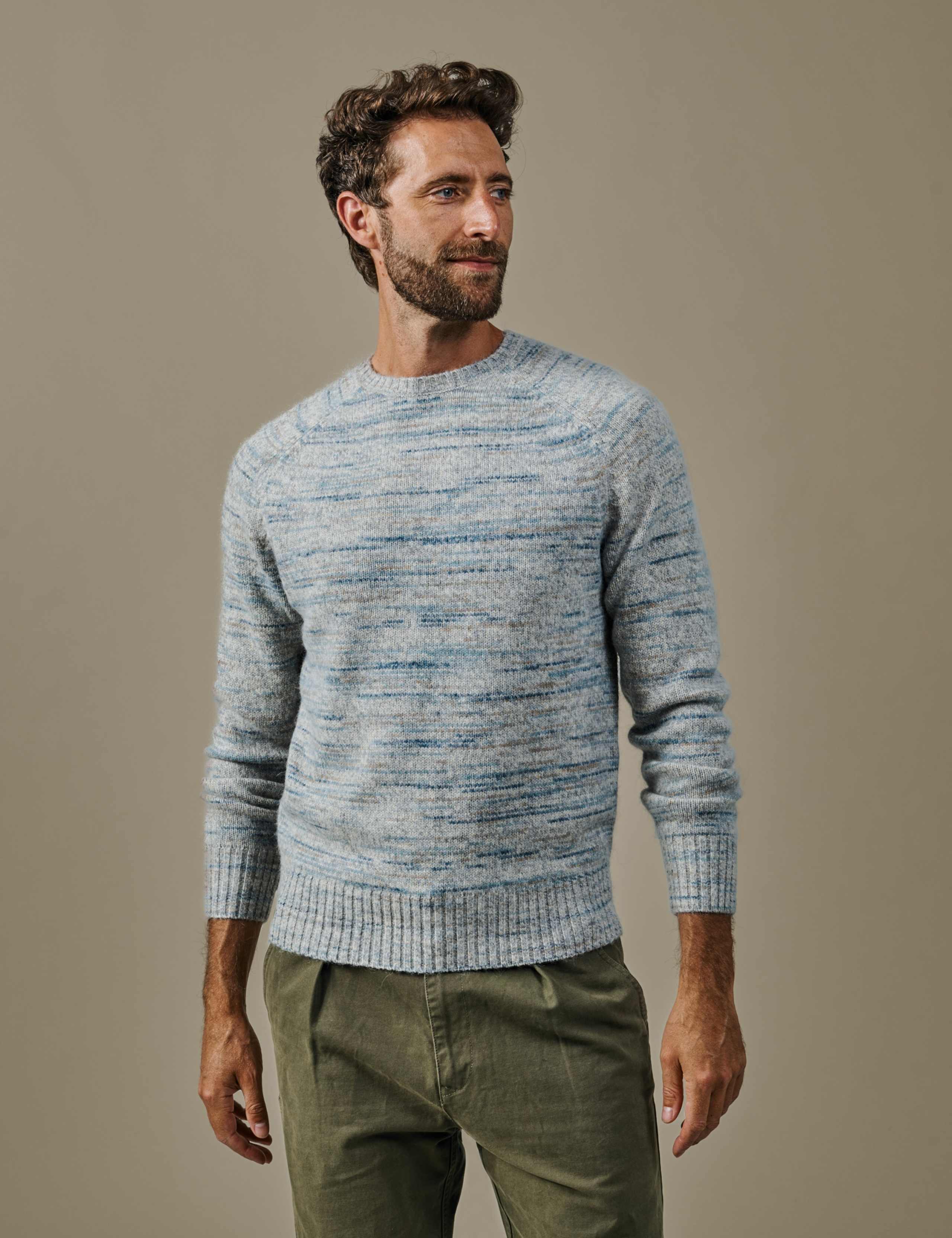 Wool Rich Striped Crew Neck Jumper with Alpaca