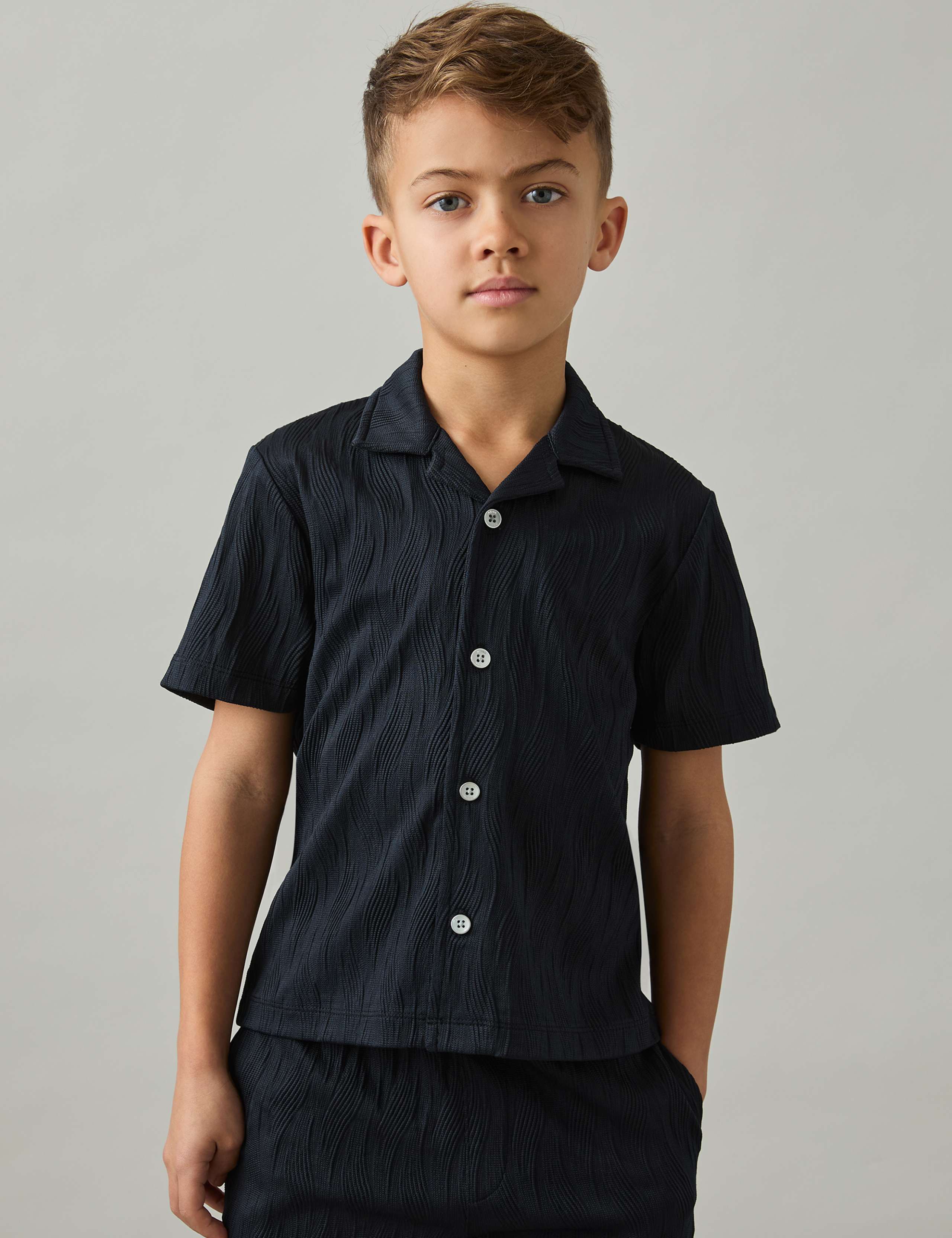 Wave Textured Cuban Collar Shirt (3-14 Yrs)