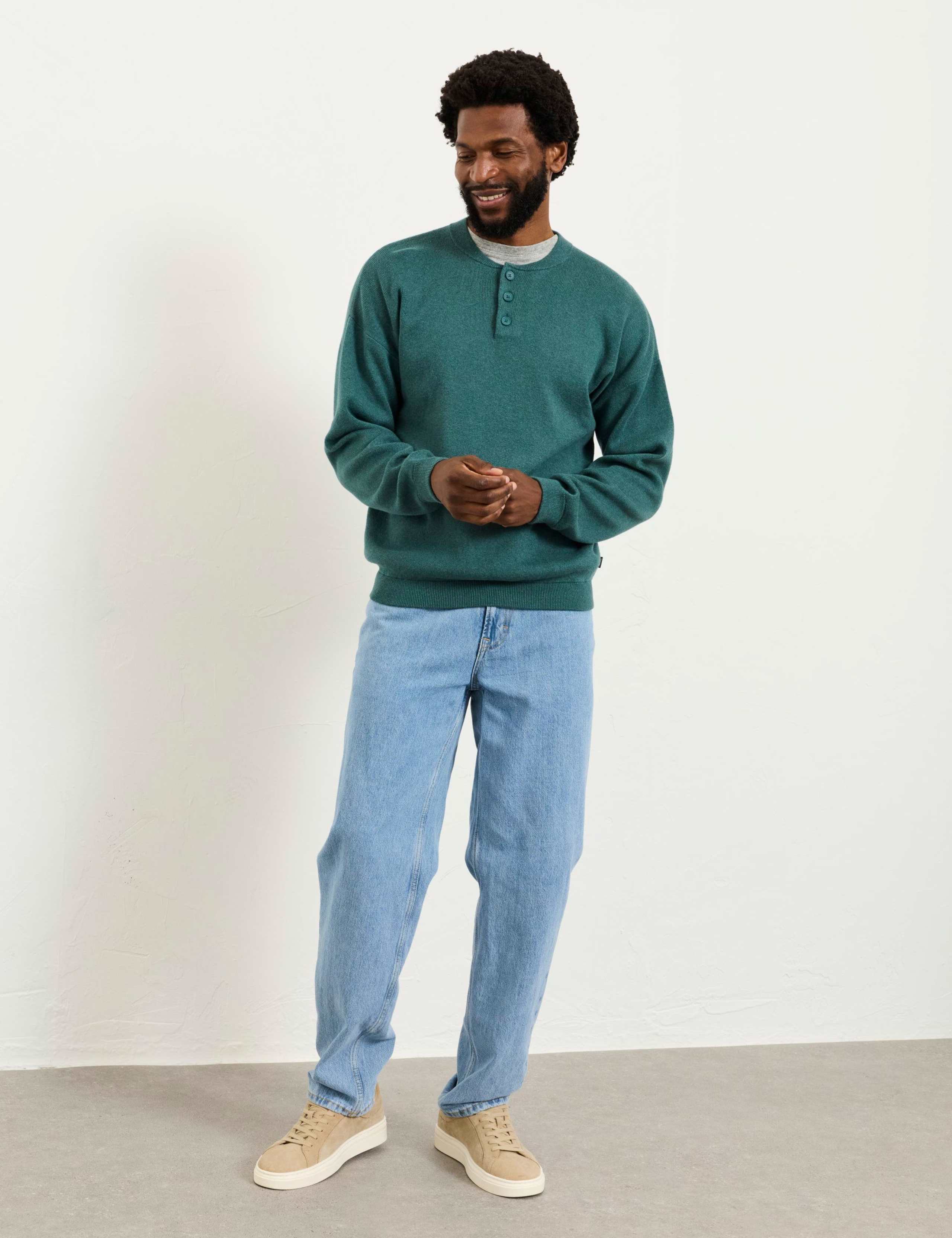 Cotton Rich Crew Neck Ribbed Jumper