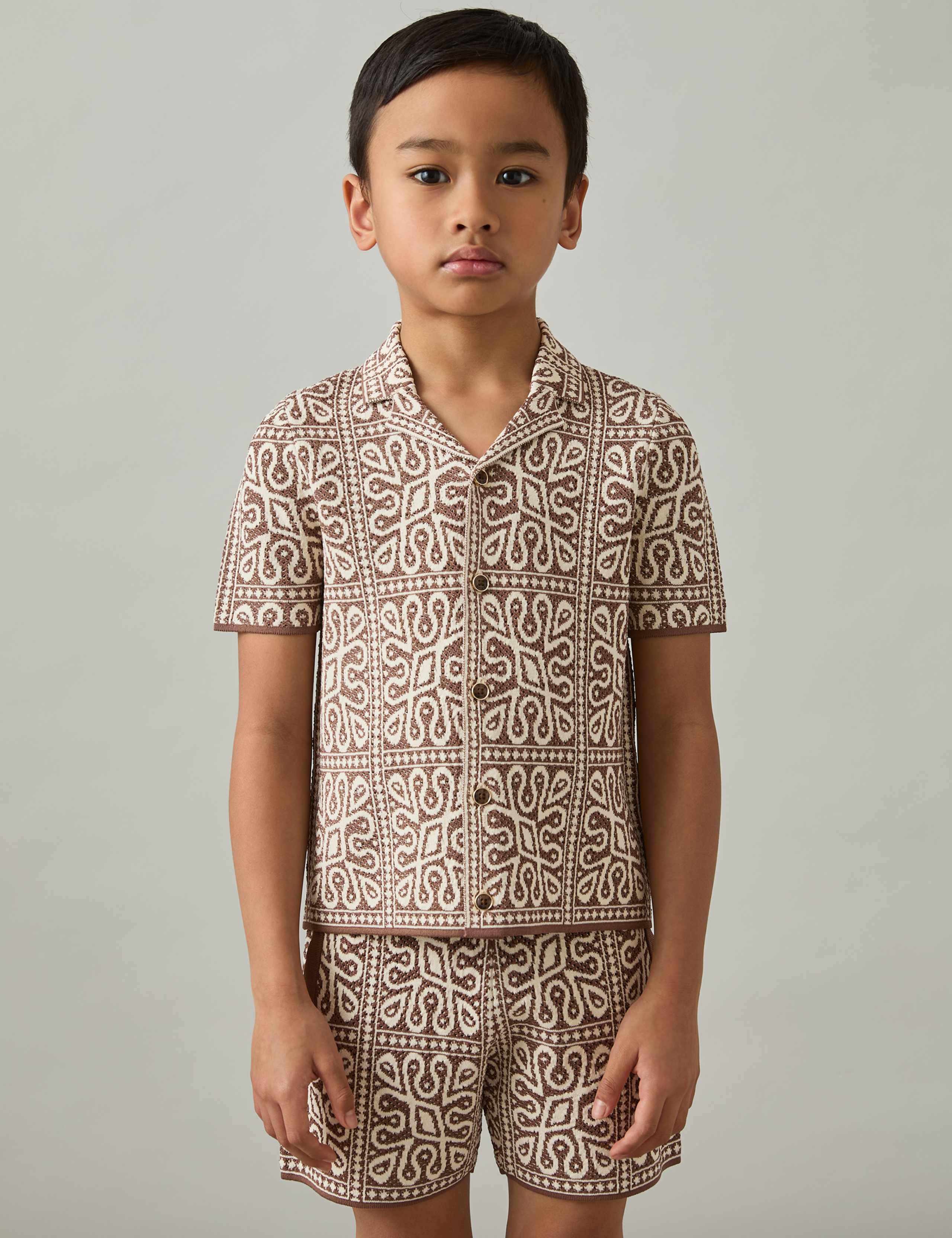 Patterned Knitted Cuban Shirt (3-14 Yrs)