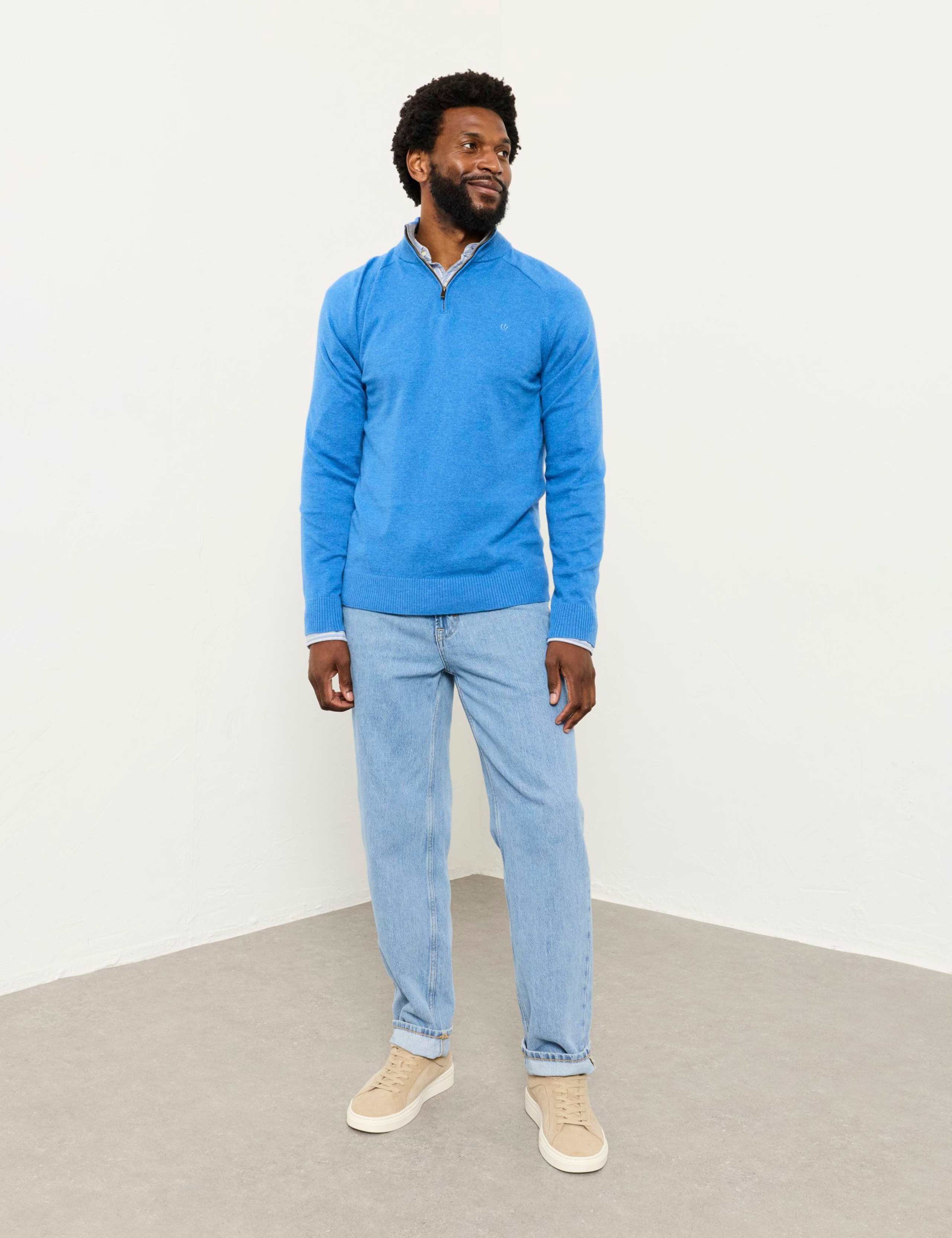 Cotton Rich Funnel Neck Half Zip Jumper