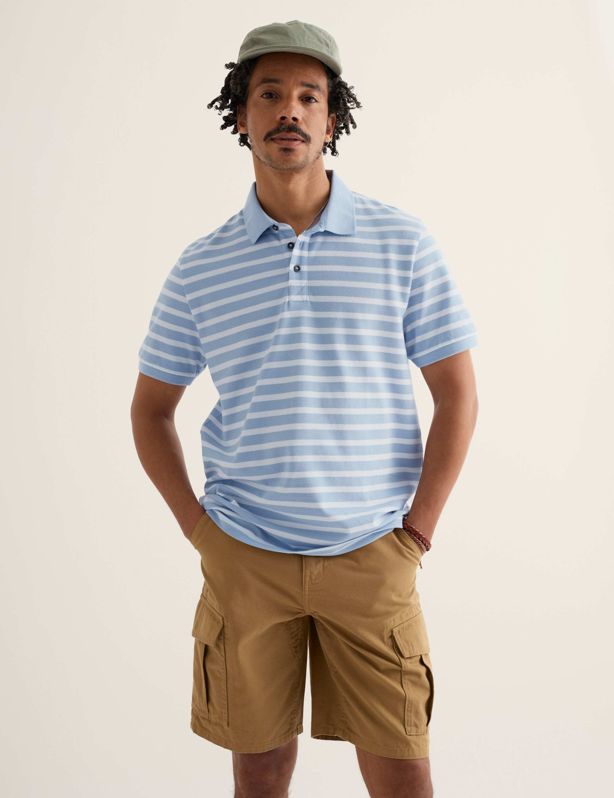 Pure Cotton Pique Striped Polo Shirt