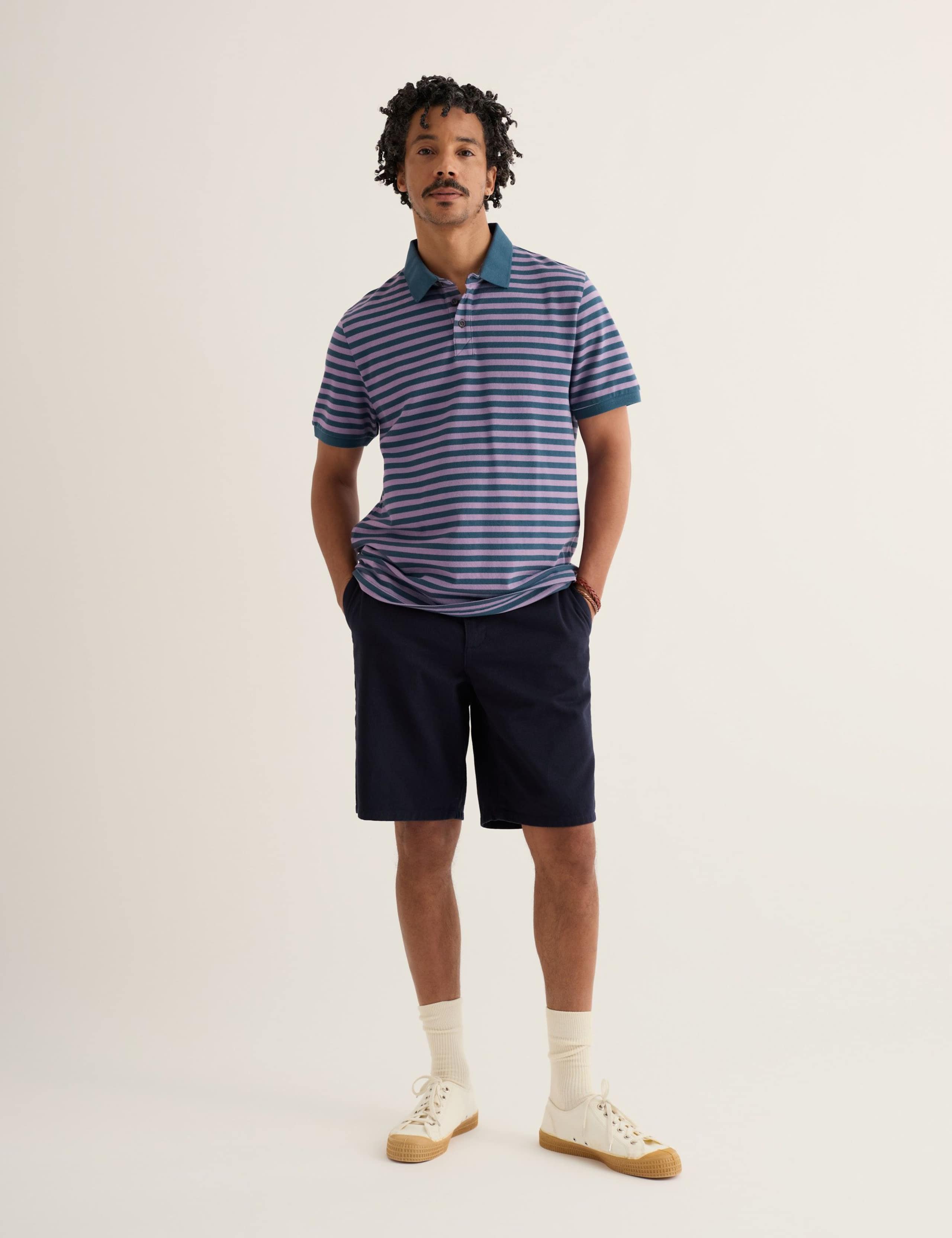 Pure Cotton Pique Striped Polo Shirt