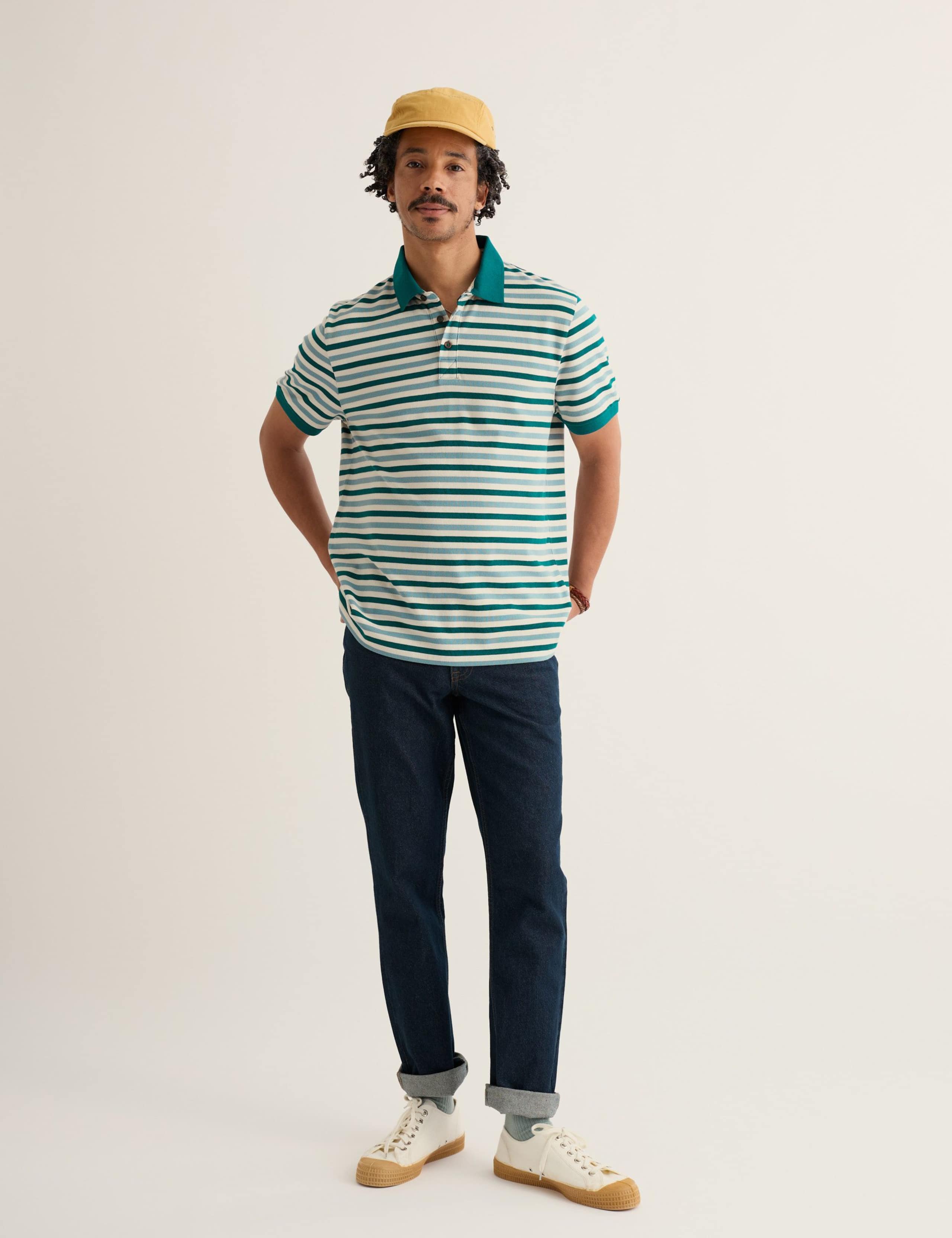 Pure Cotton Pique Striped Polo Shirt