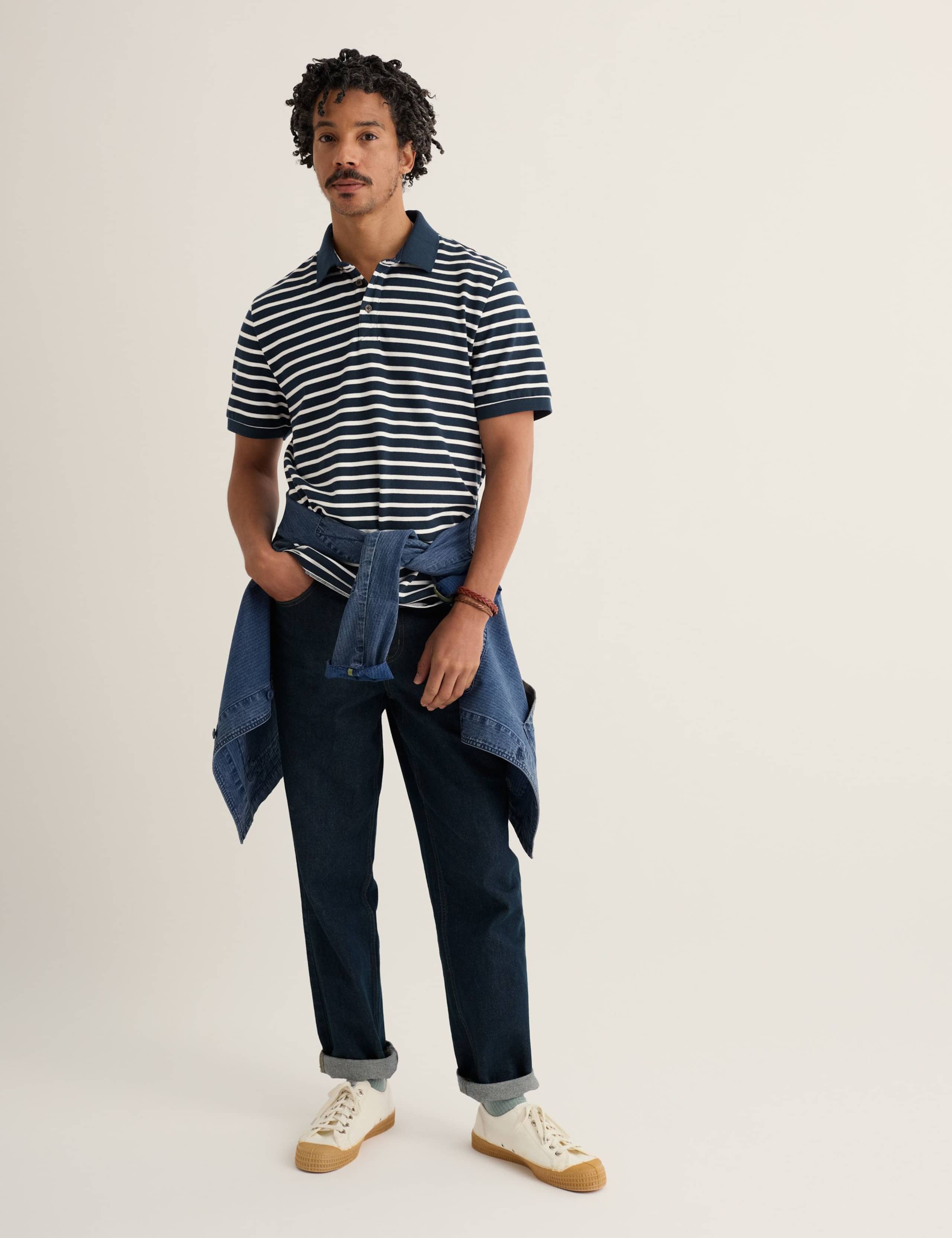 Pure Cotton Pique Striped Polo Shirt