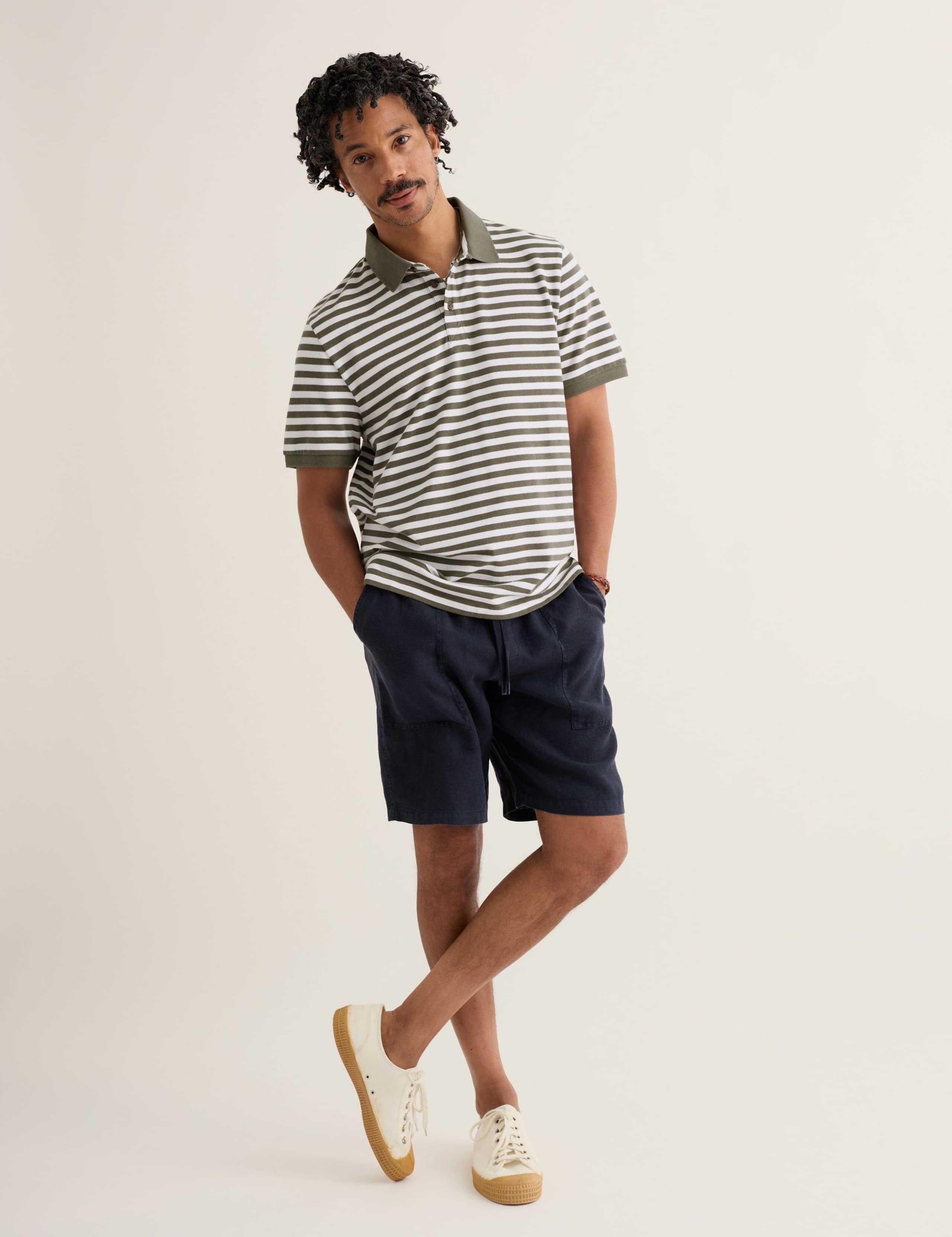 Pure Cotton Pique Striped Polo Shirt
