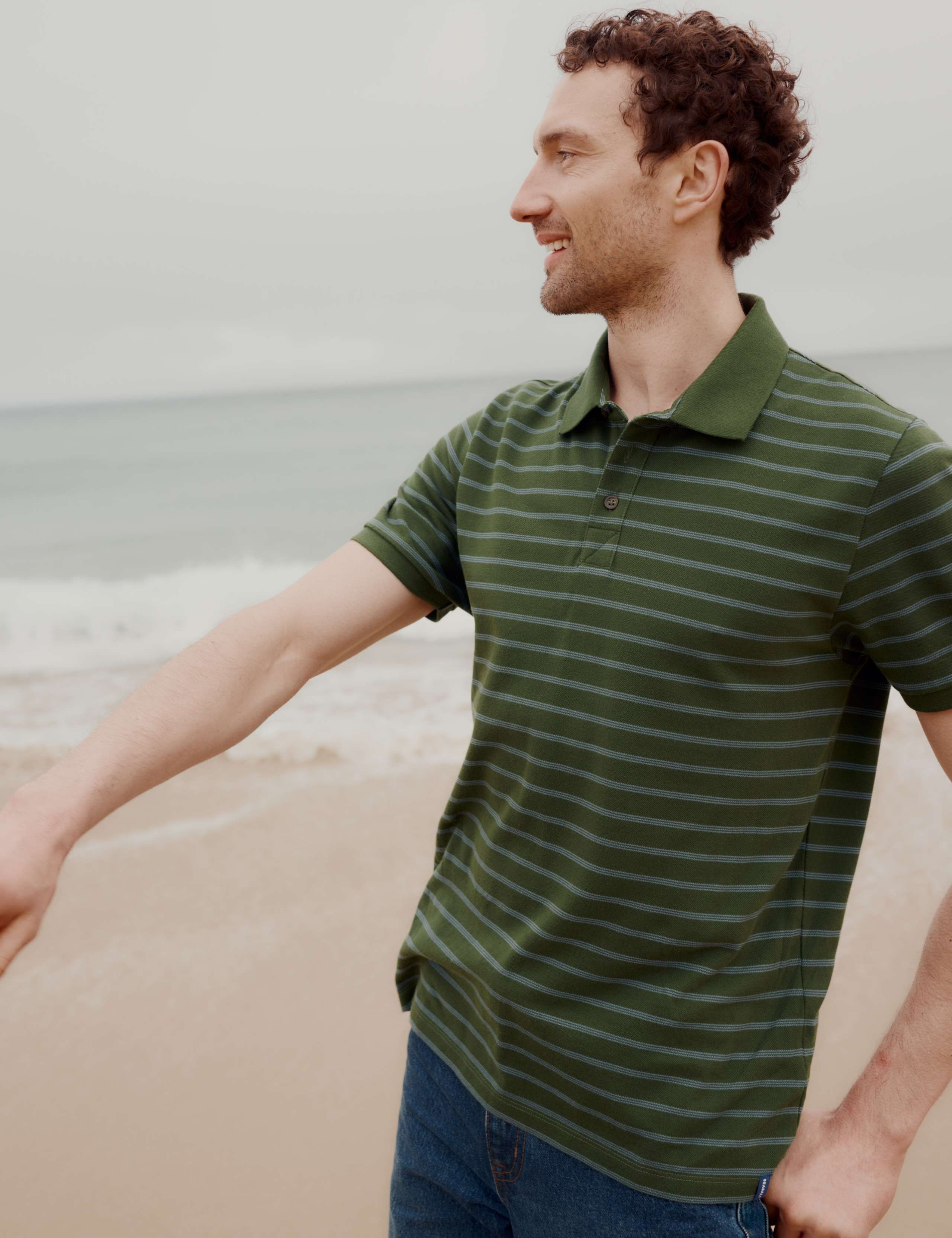 Pure Cotton Pique Striped Polo Shirt