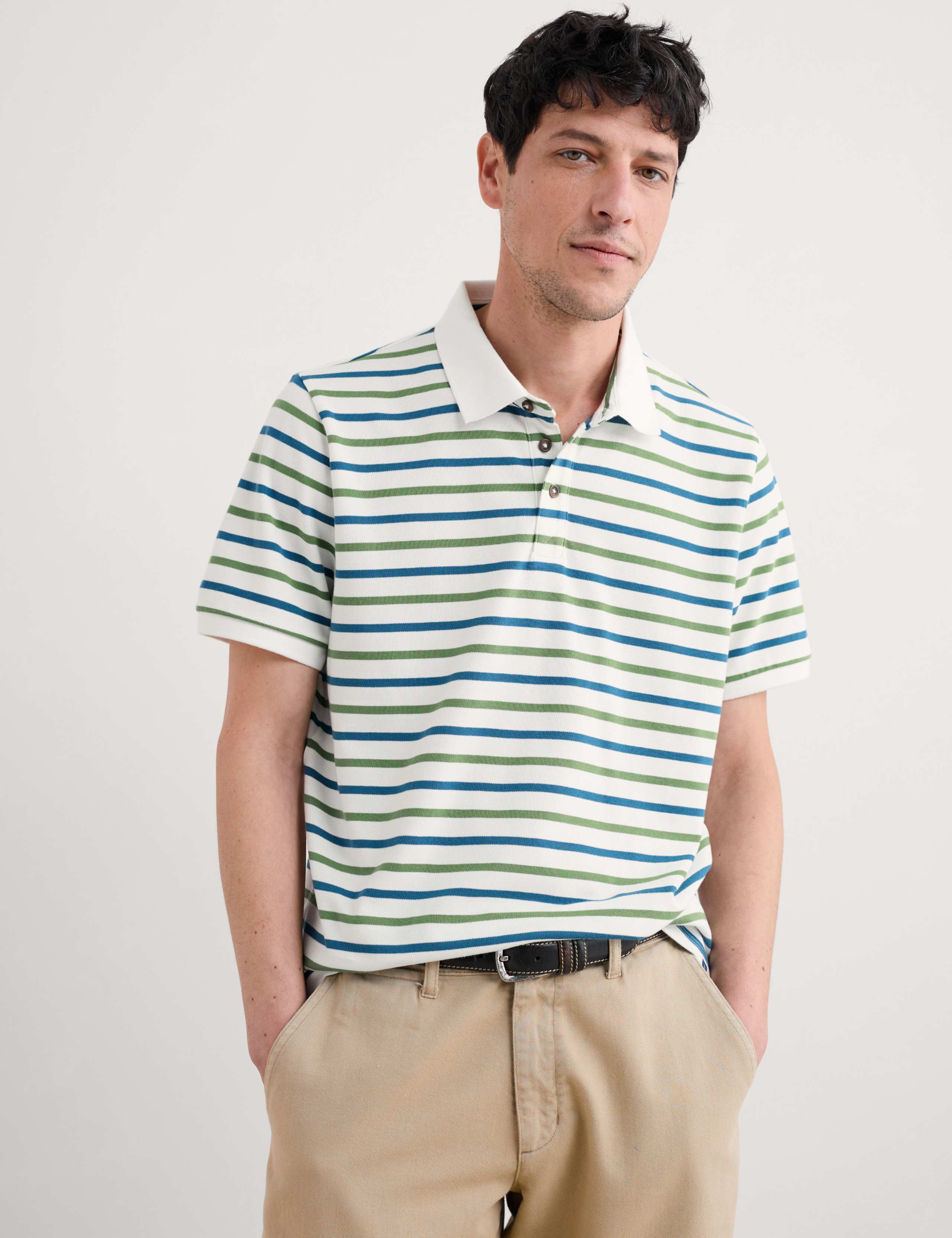 Pure Cotton Pique Striped Polo Shirt