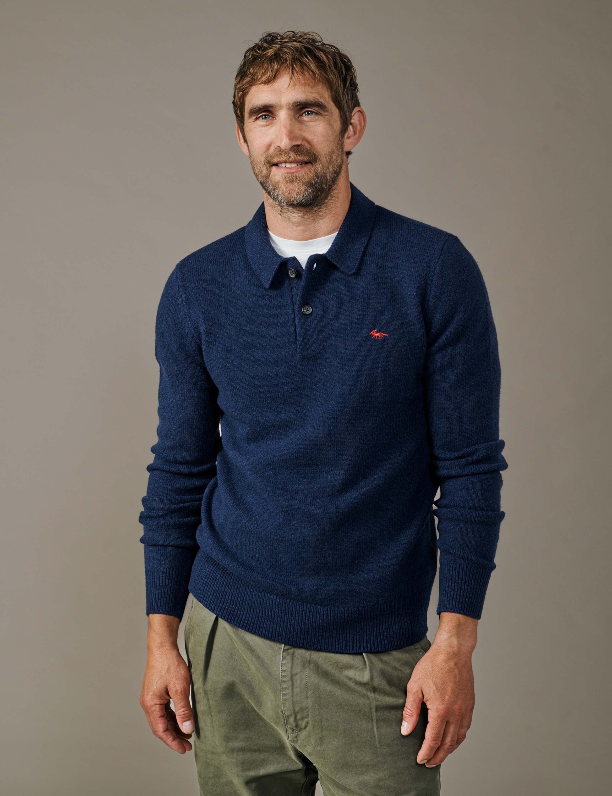 Wool Rich Long Sleeve Polo Shirt
