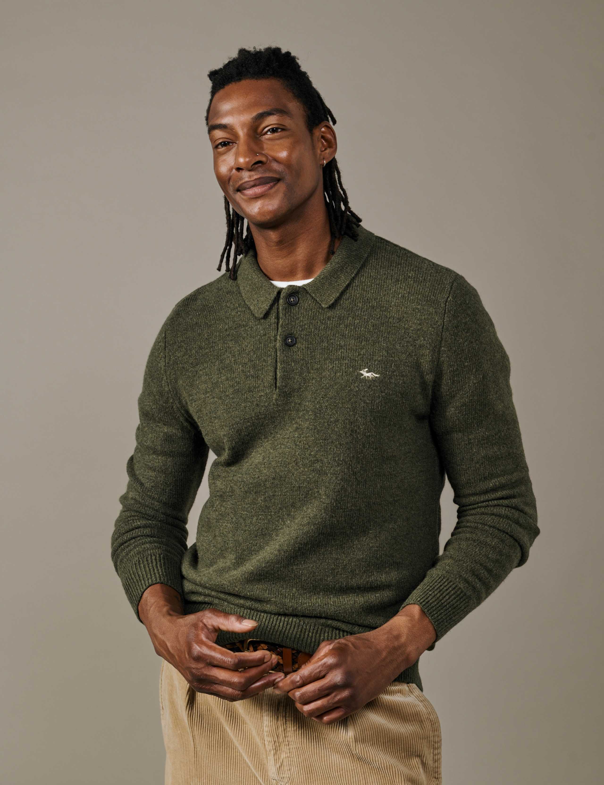 Wool Rich Long Sleeve Polo Shirt