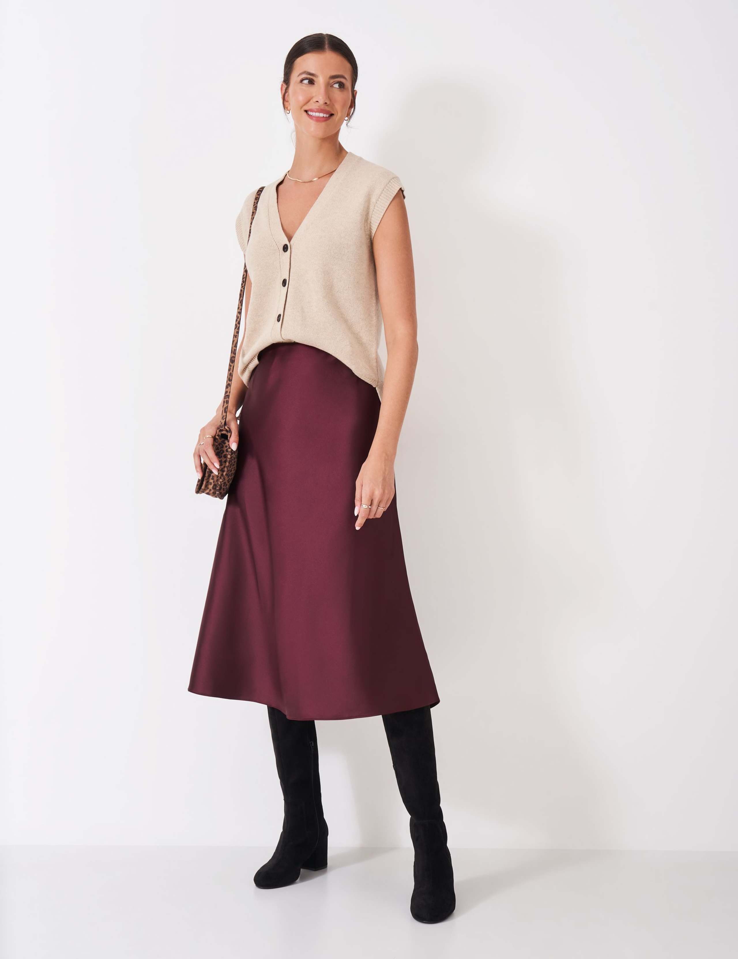 Satin Midi A-Line Slip Skirt