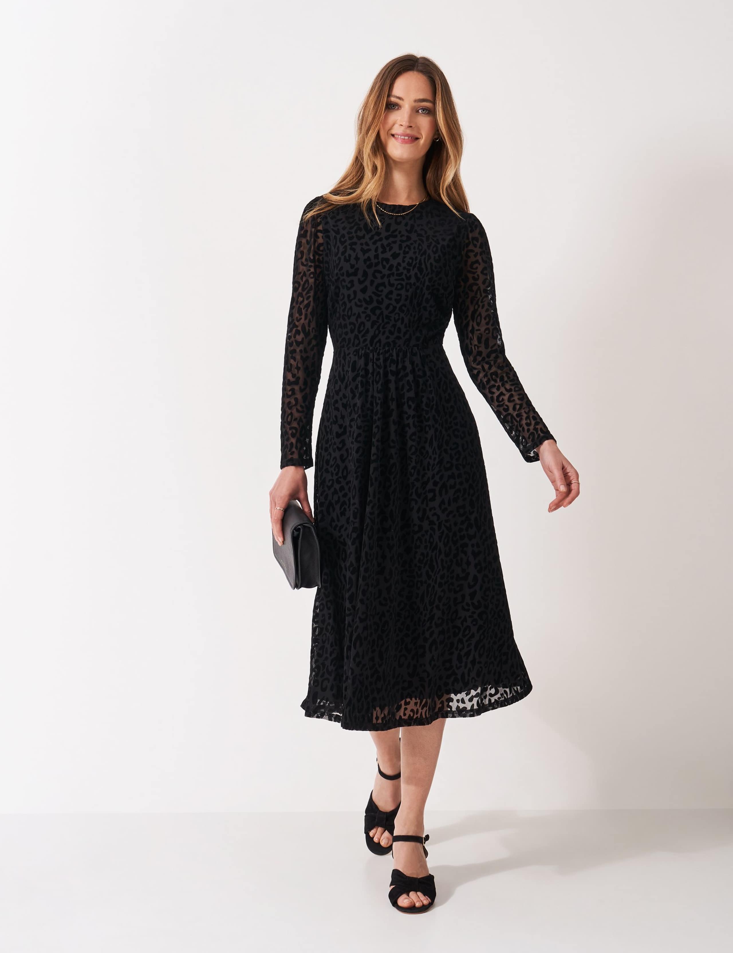 Mesh Jersey Animal Print Flock Midi Dress