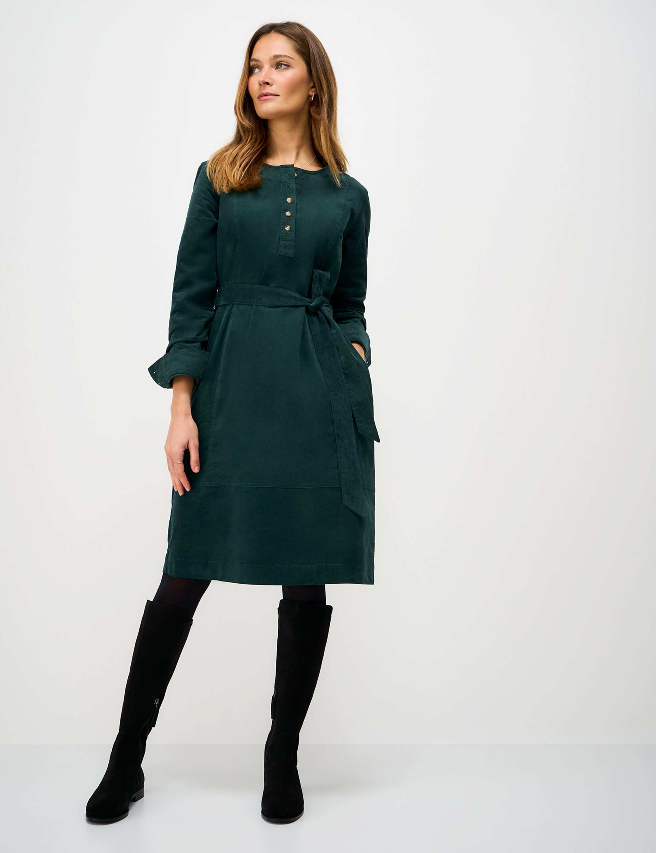 Cotton Rich Cord Knee Length Shirt Dress