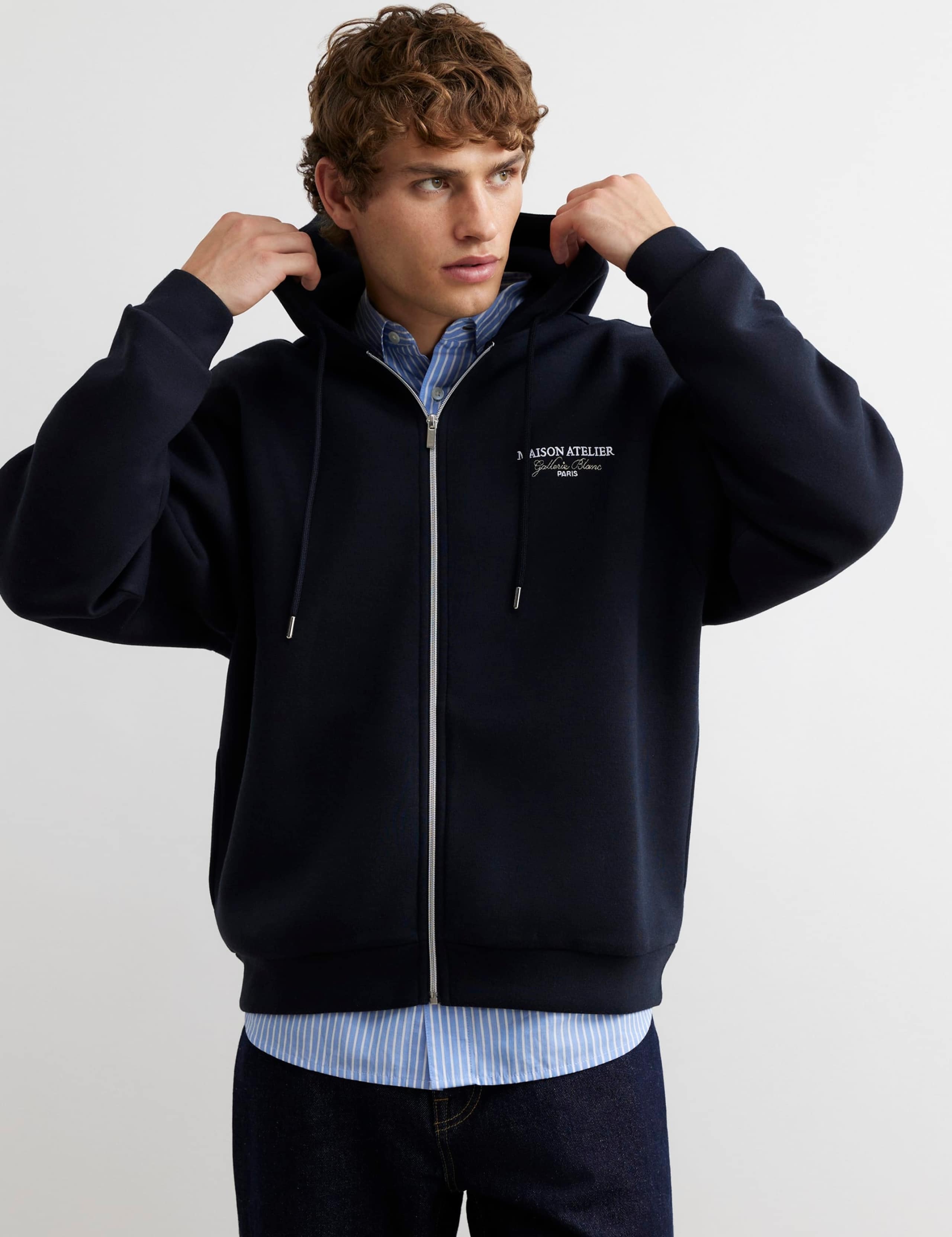 Oversized Pure Cotton Printed Long Sleeve Zip Up Hoodie
