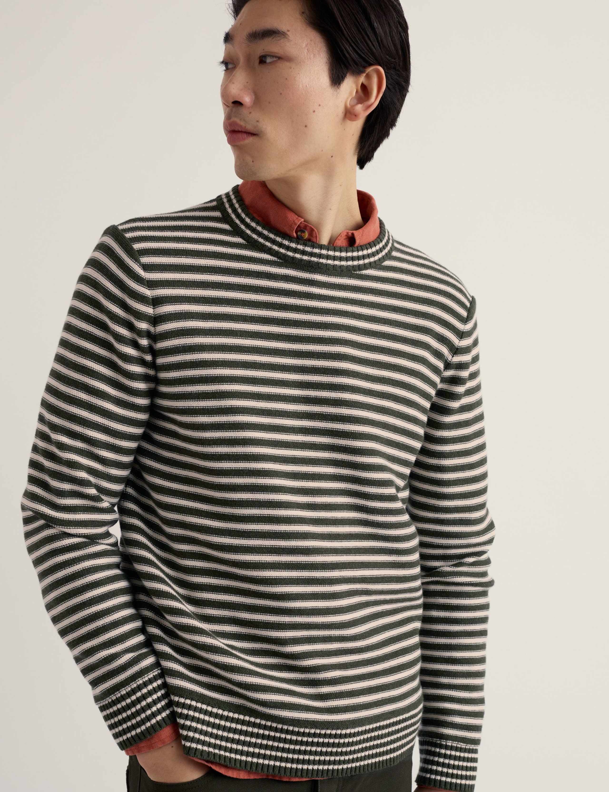 Pure Cotton Striped Crew Neck Jumper