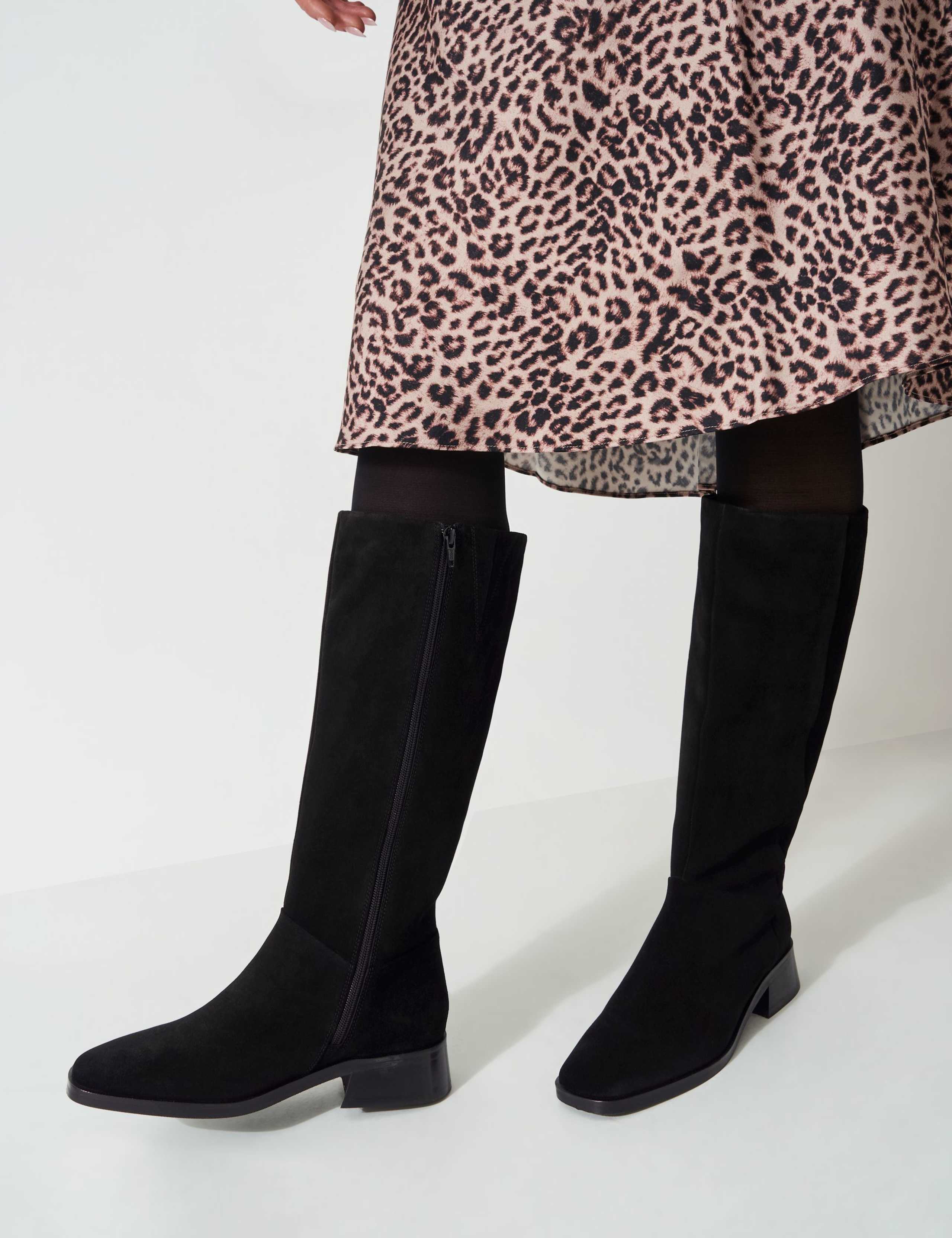 Suede Chelsea Block Heel Square Toe Boot