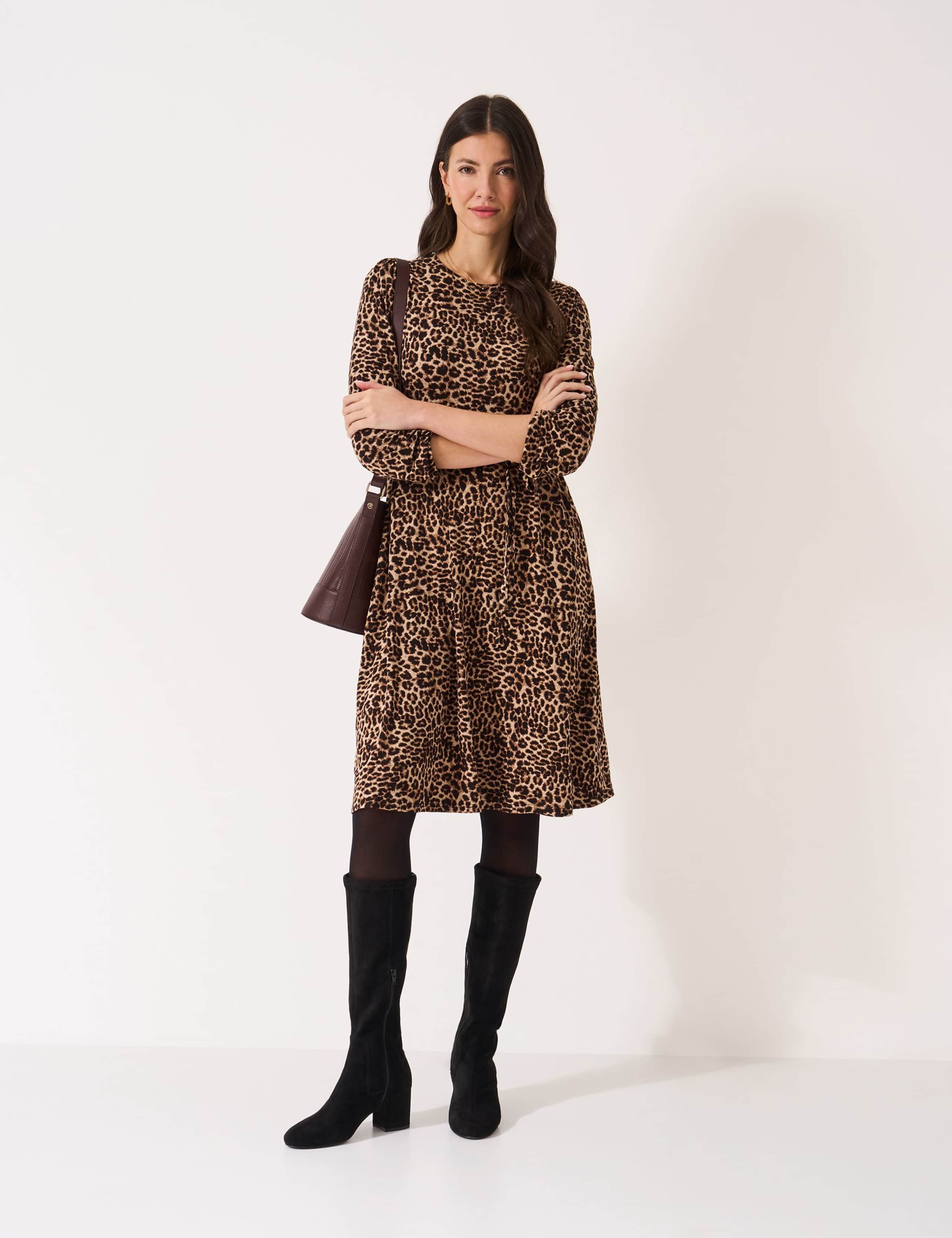 Jersey Leopard Print Knee Length Dress