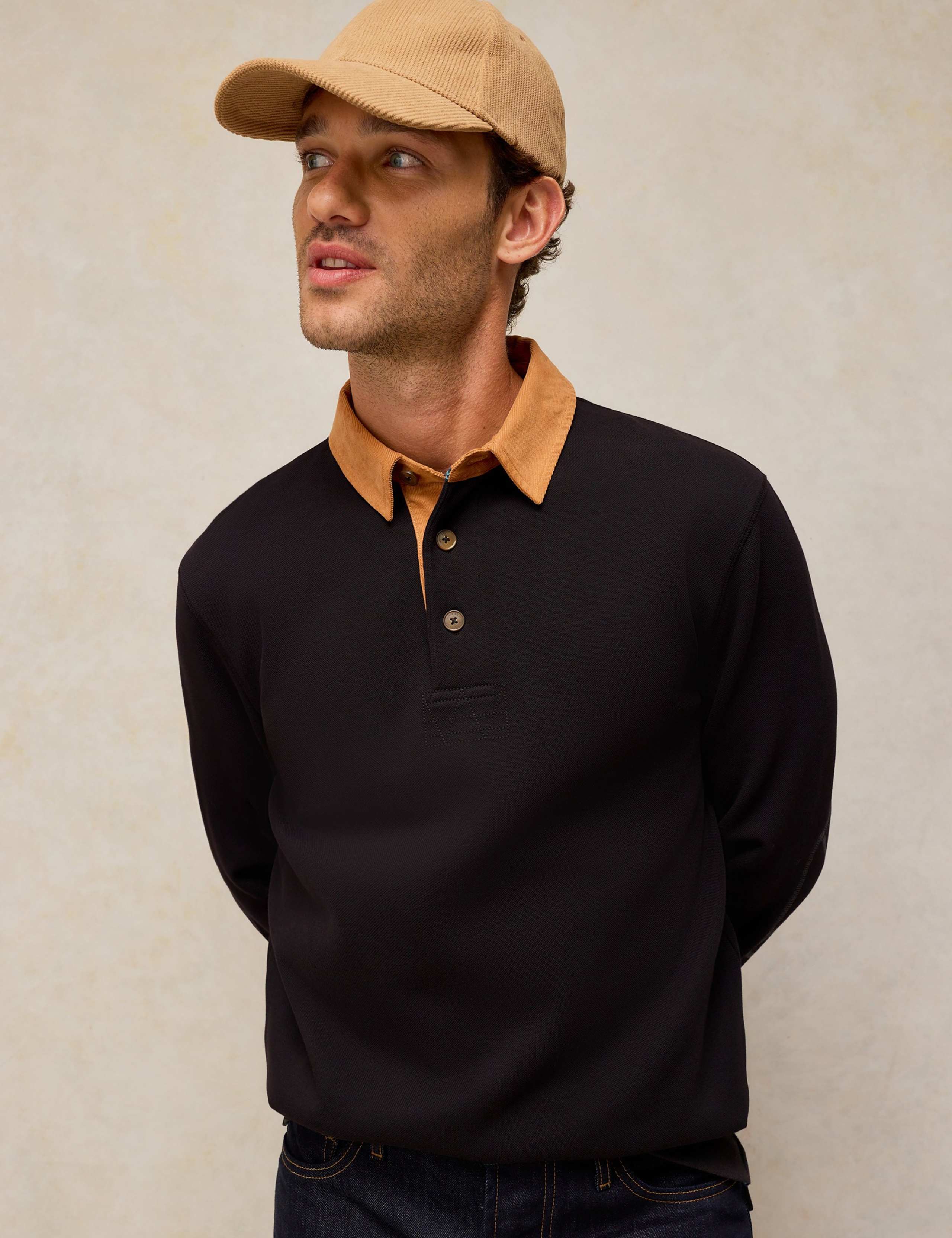 Collared Long Sleeve Cotton Rugby Top
