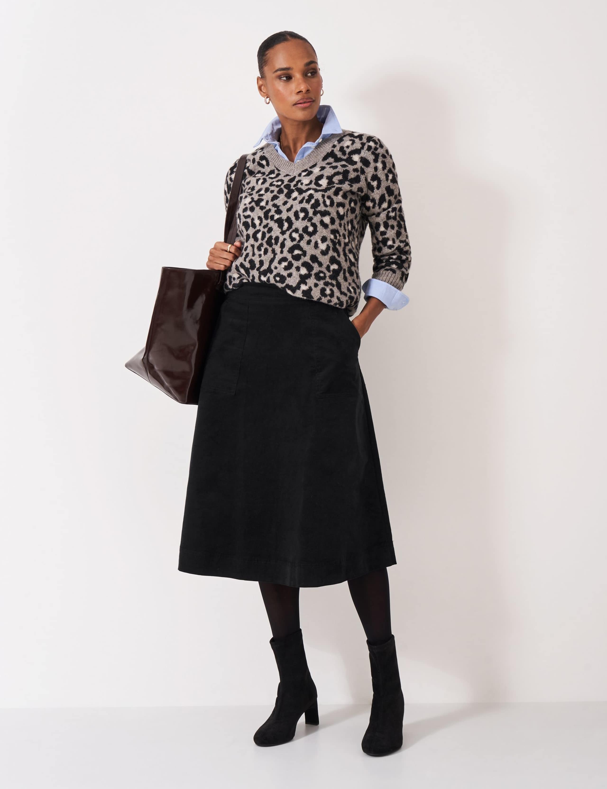 Cord Midi A-Line Skirt