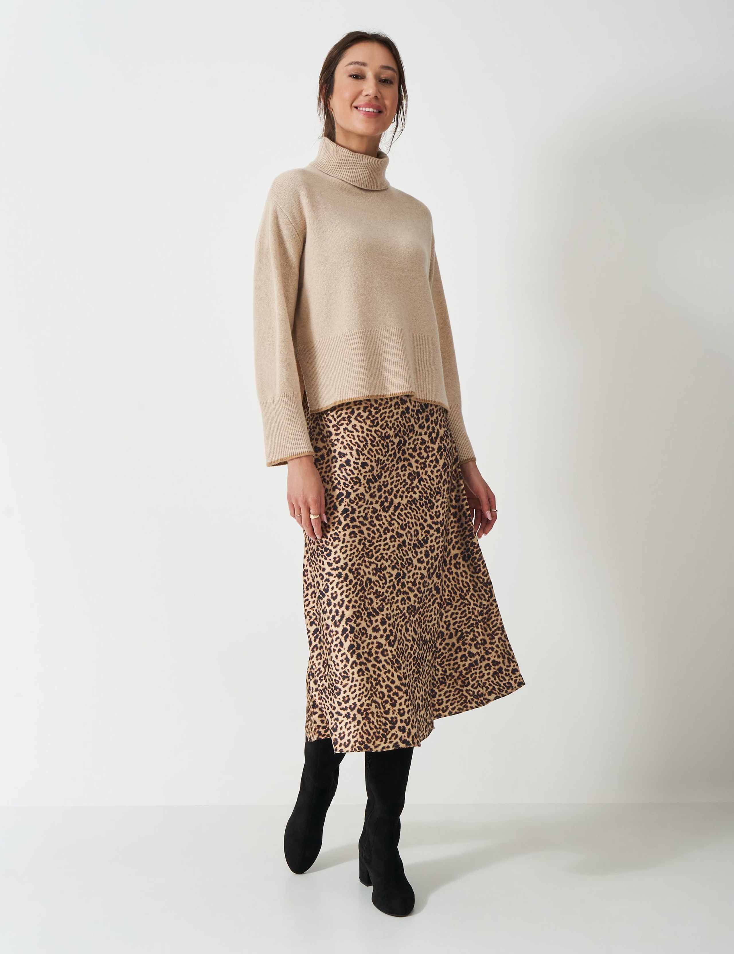 Satin Leopard Print Midi Slip Skirt