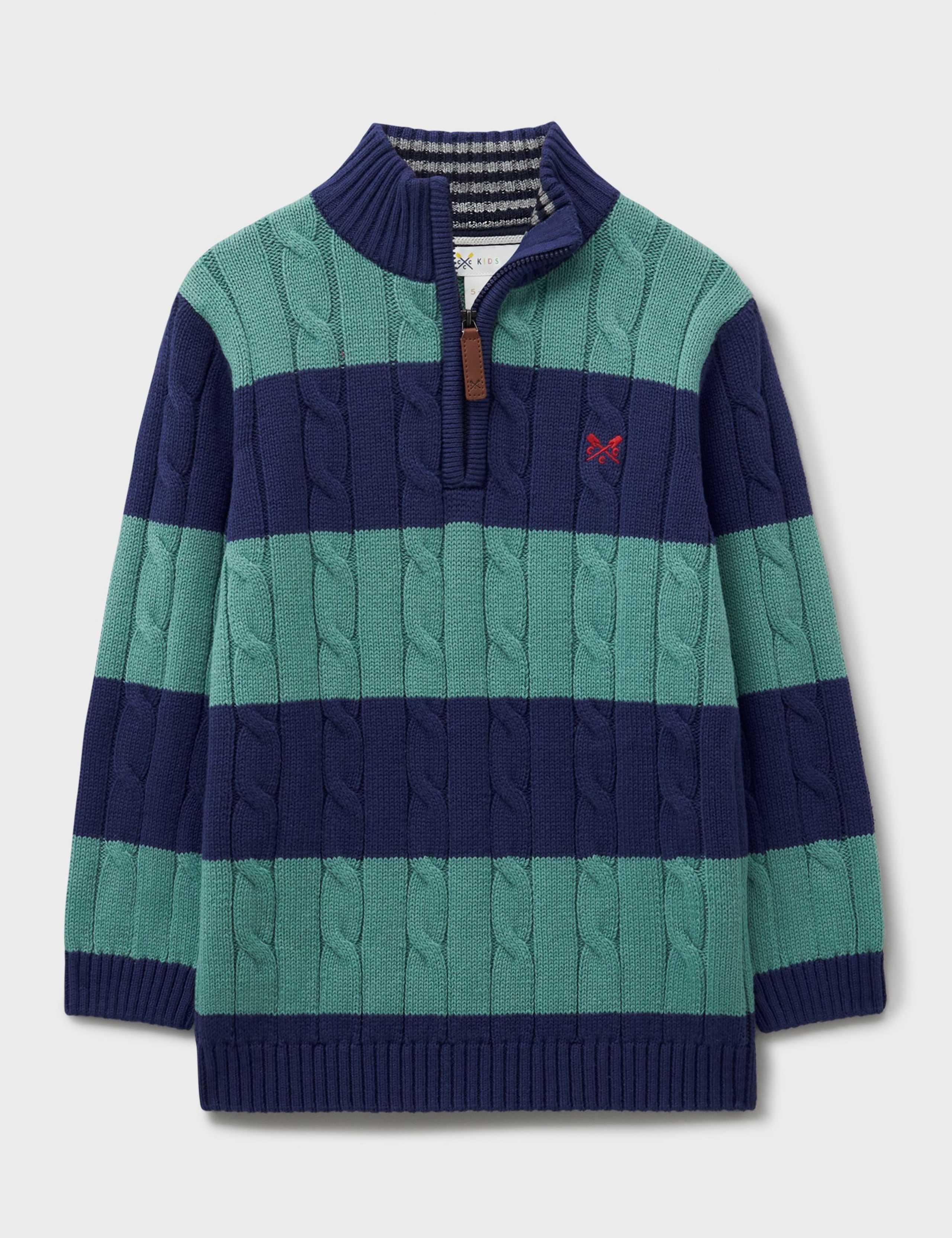 Pure Cotton Cable Striped Half Zip Jumper (3-12 Yrs)