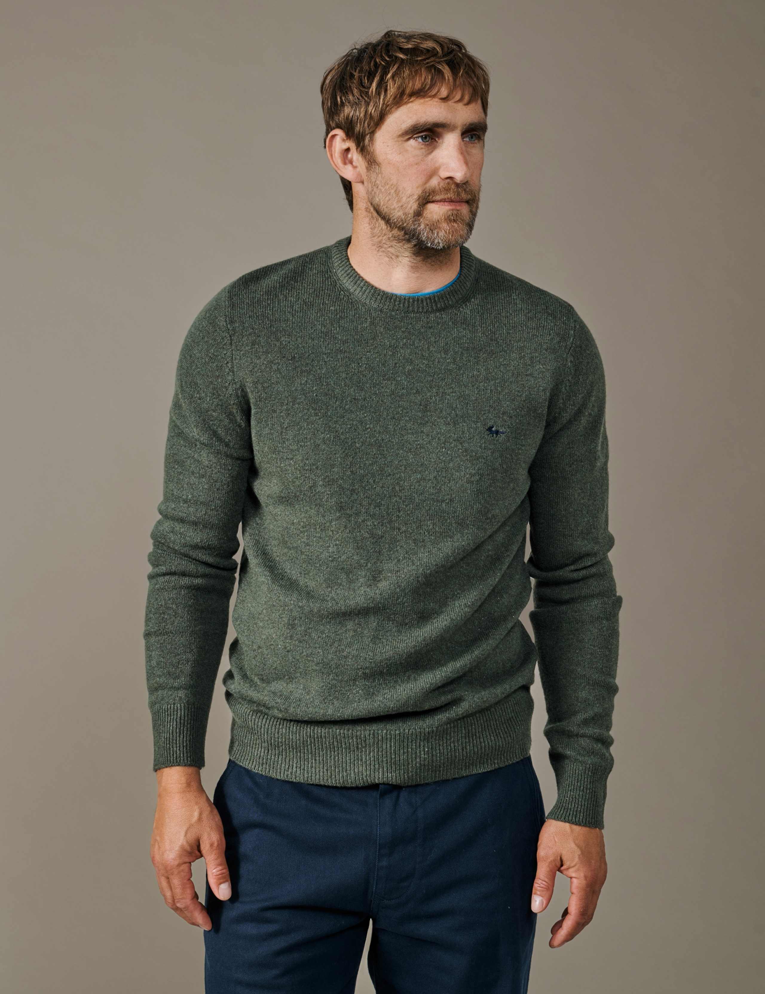 Pure Wool Textured Crew Neck Jumper