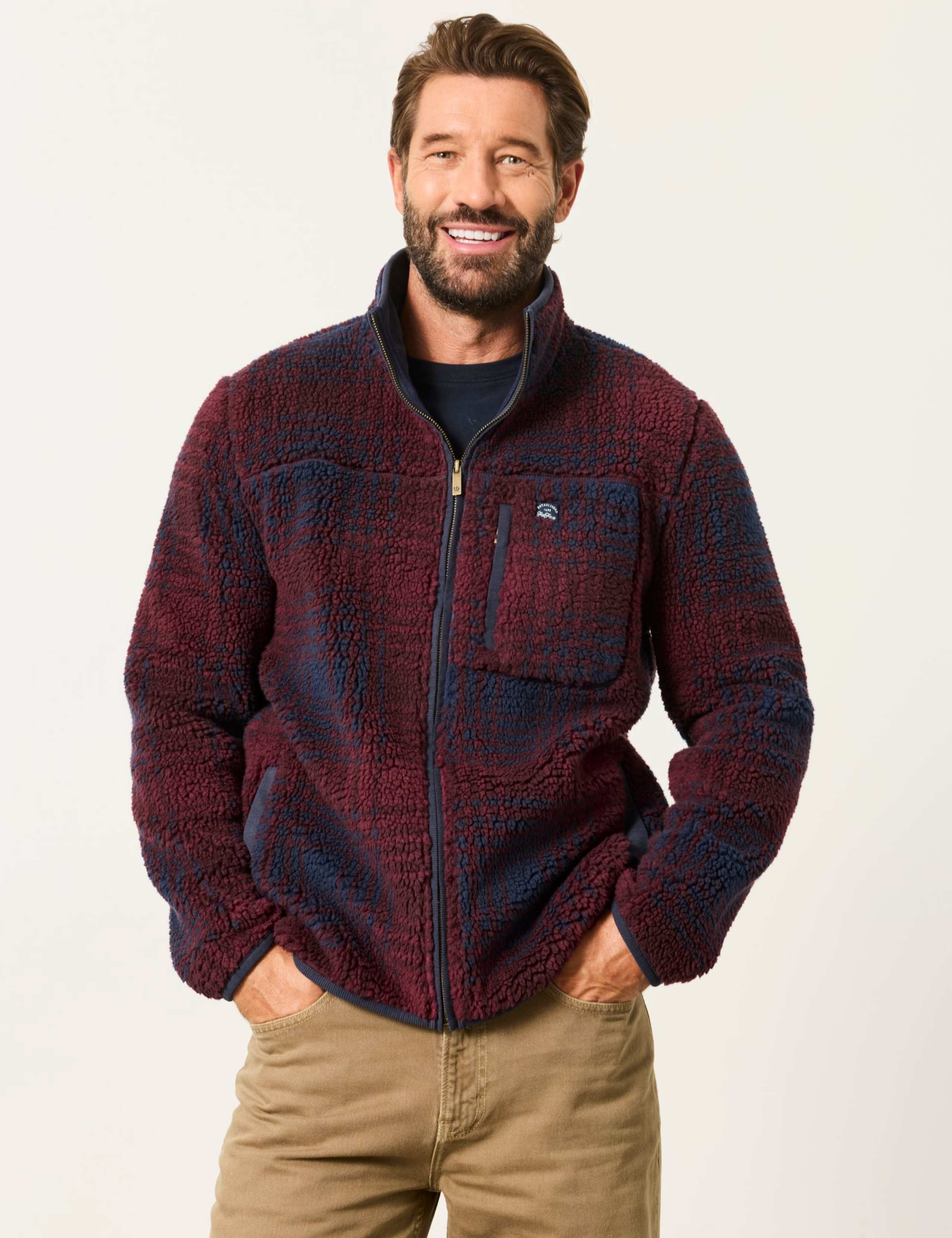 Checked Collared Zip Up Fleece