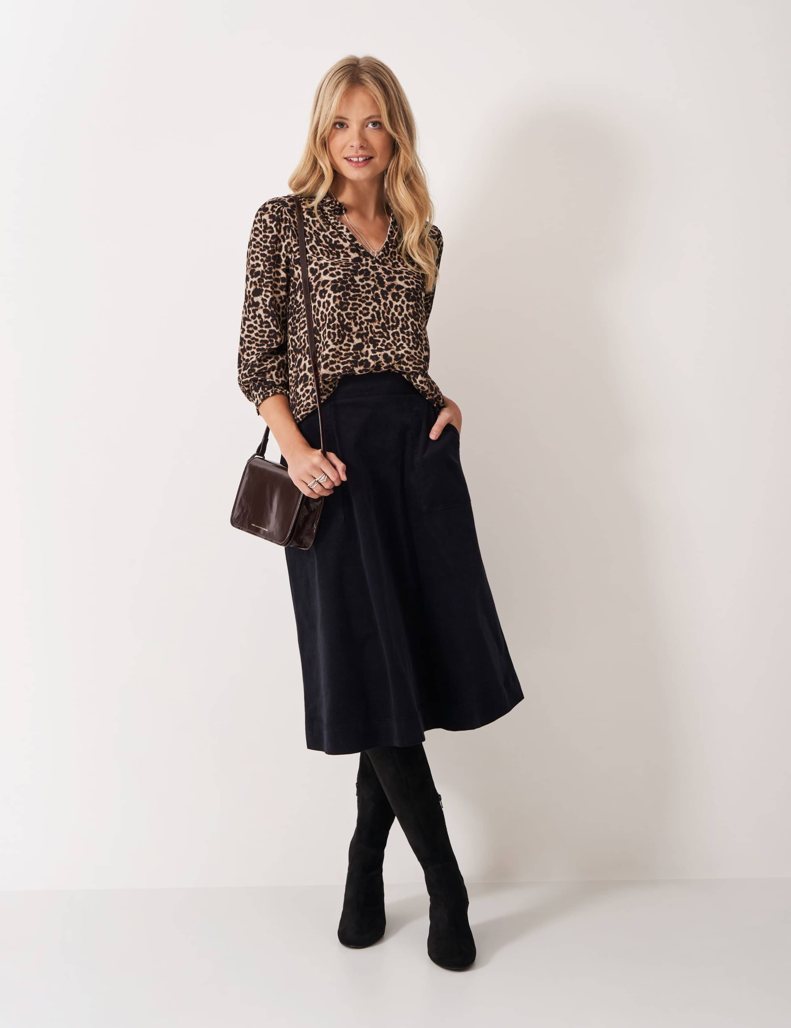 Leopard Print Notch Neck Relaxed Blouse