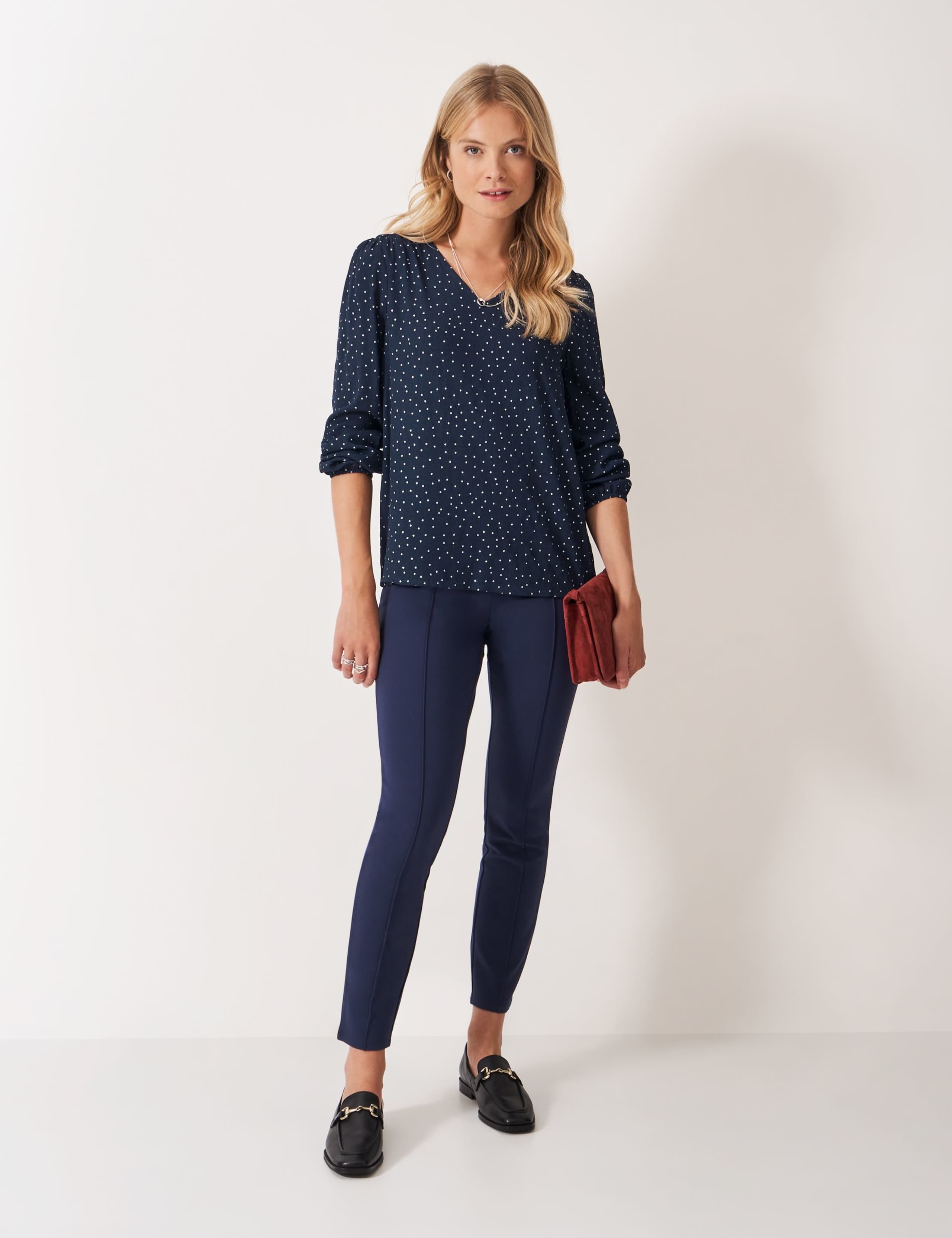Metallic Polka Dot Print V-Neck Relaxed Blouse