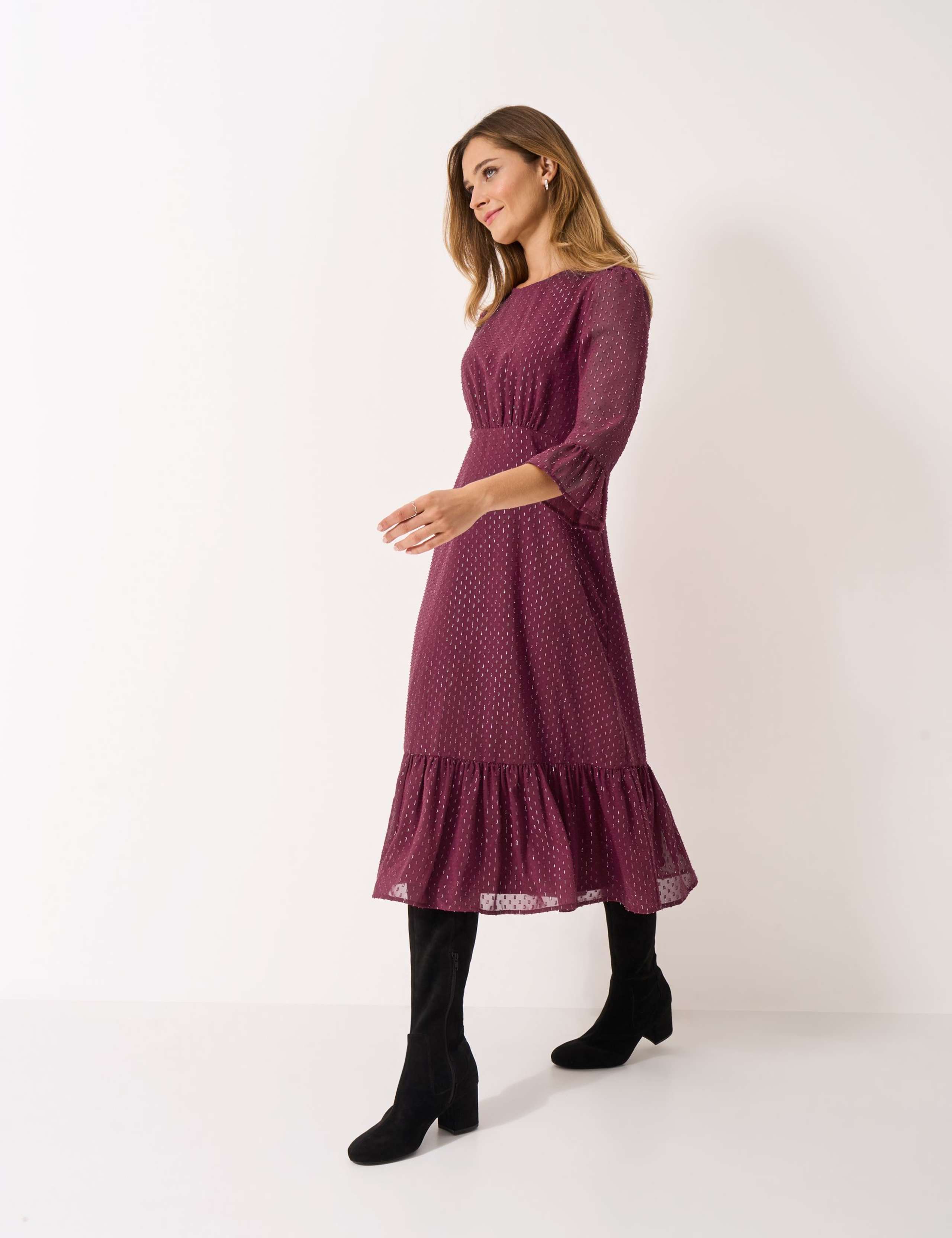 Metallic Dot Midi Tiered Dress