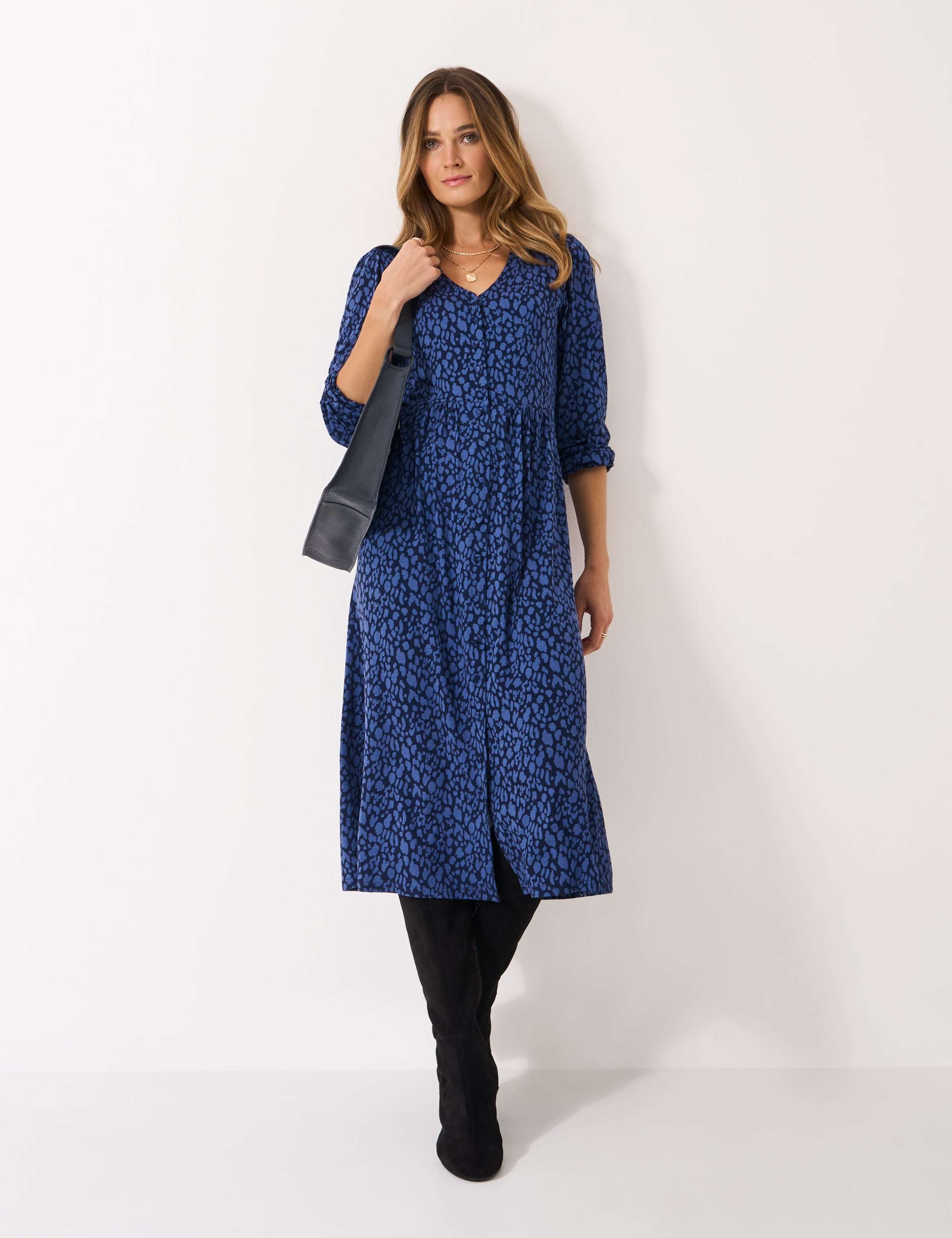 Jersey Animal Print Button Through Midi Dress