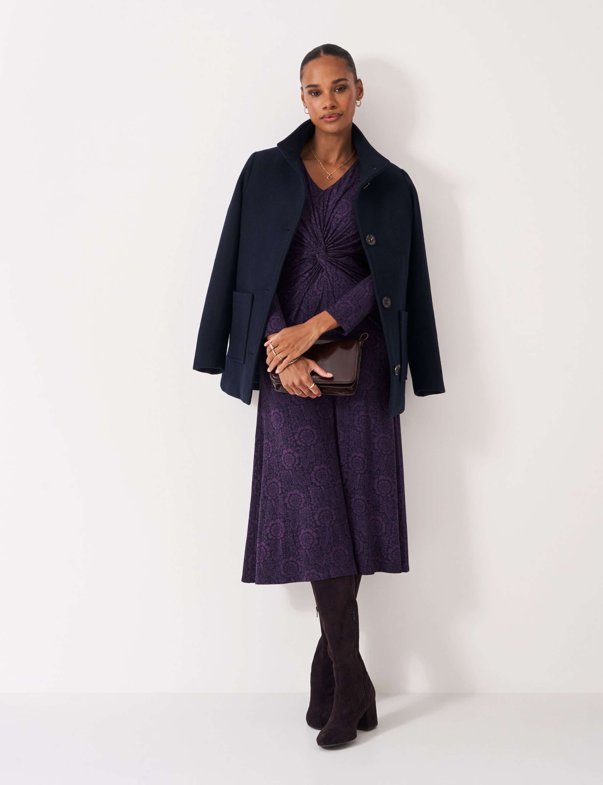 Jersey Floral Twist Front Midi Dress