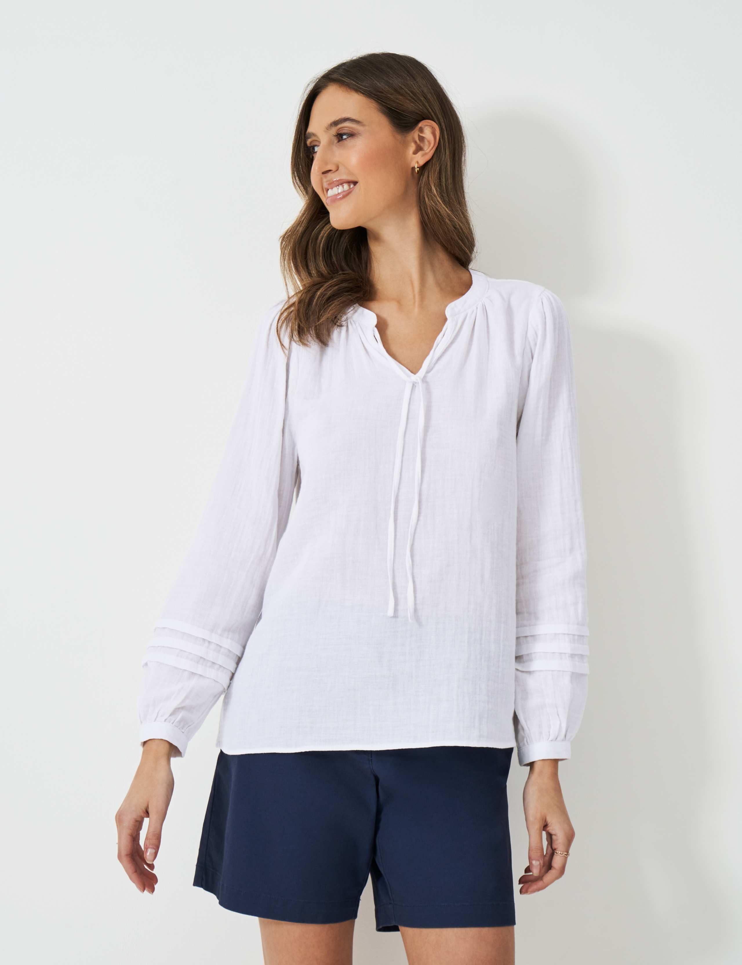 Pure Cotton Tie Neck Blouse