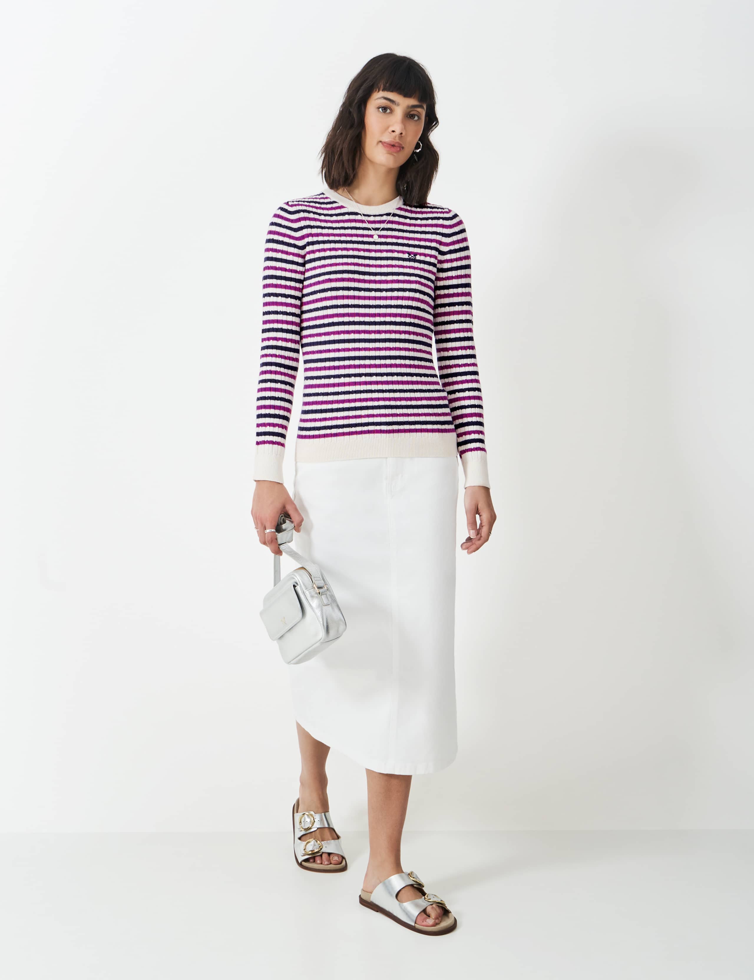 Cotton Rich Cable Knit Striped Jumper