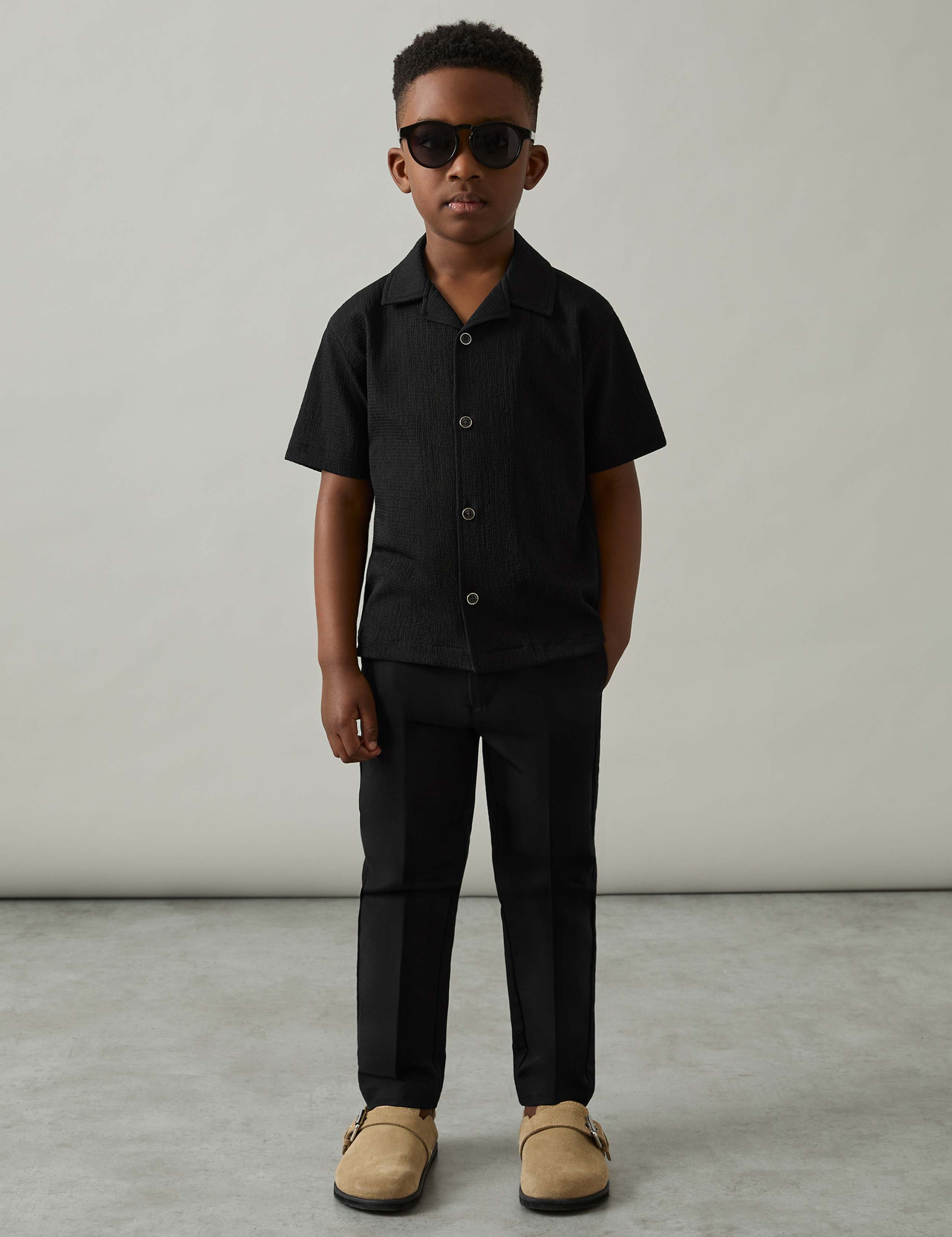 Textured Cuban Collar Shirt (3-14 Yrs)