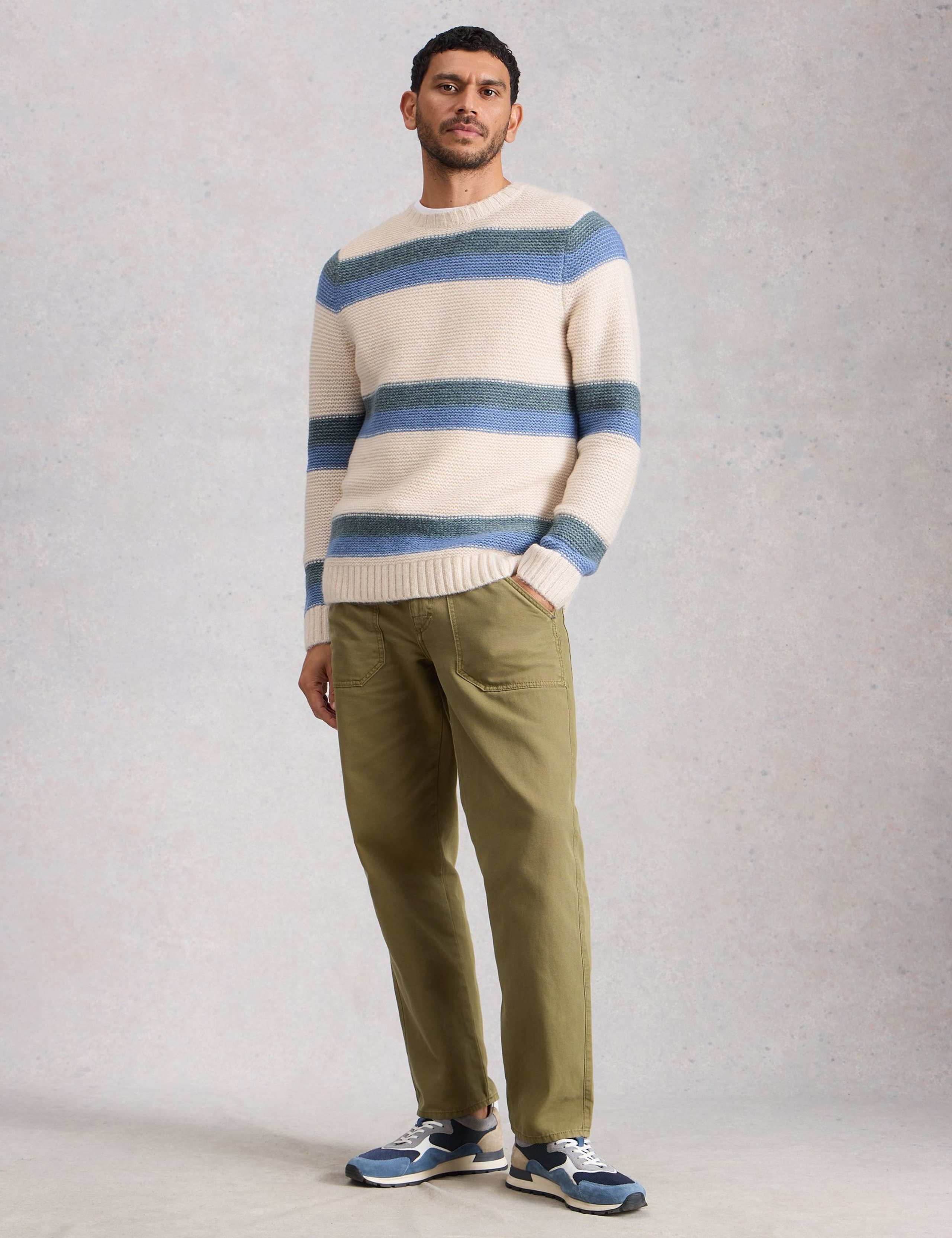Striped Crew Neck Jumper with Merino Wool