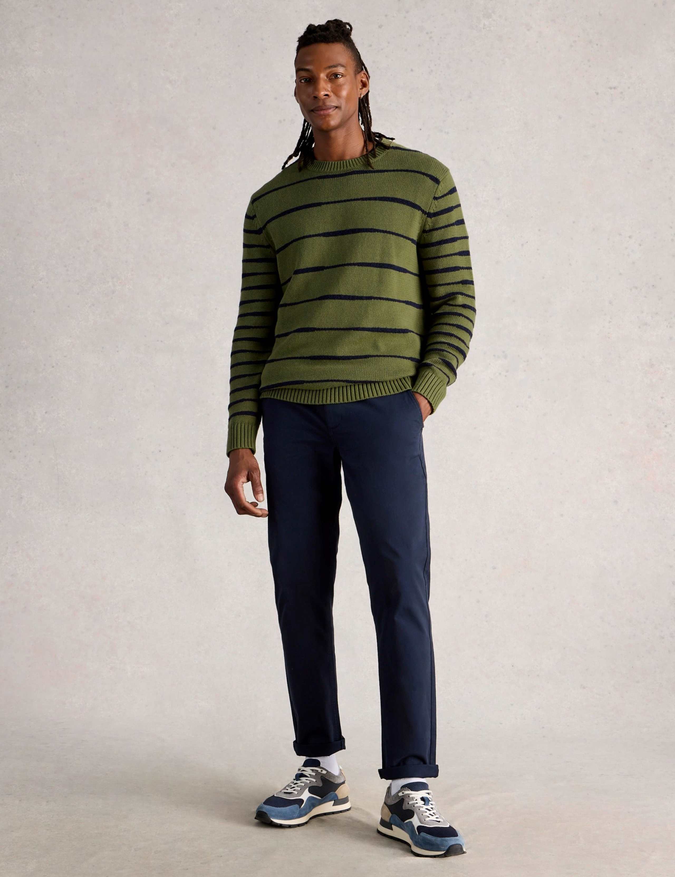 Pure Cotton Striped Crew Neck Jumper