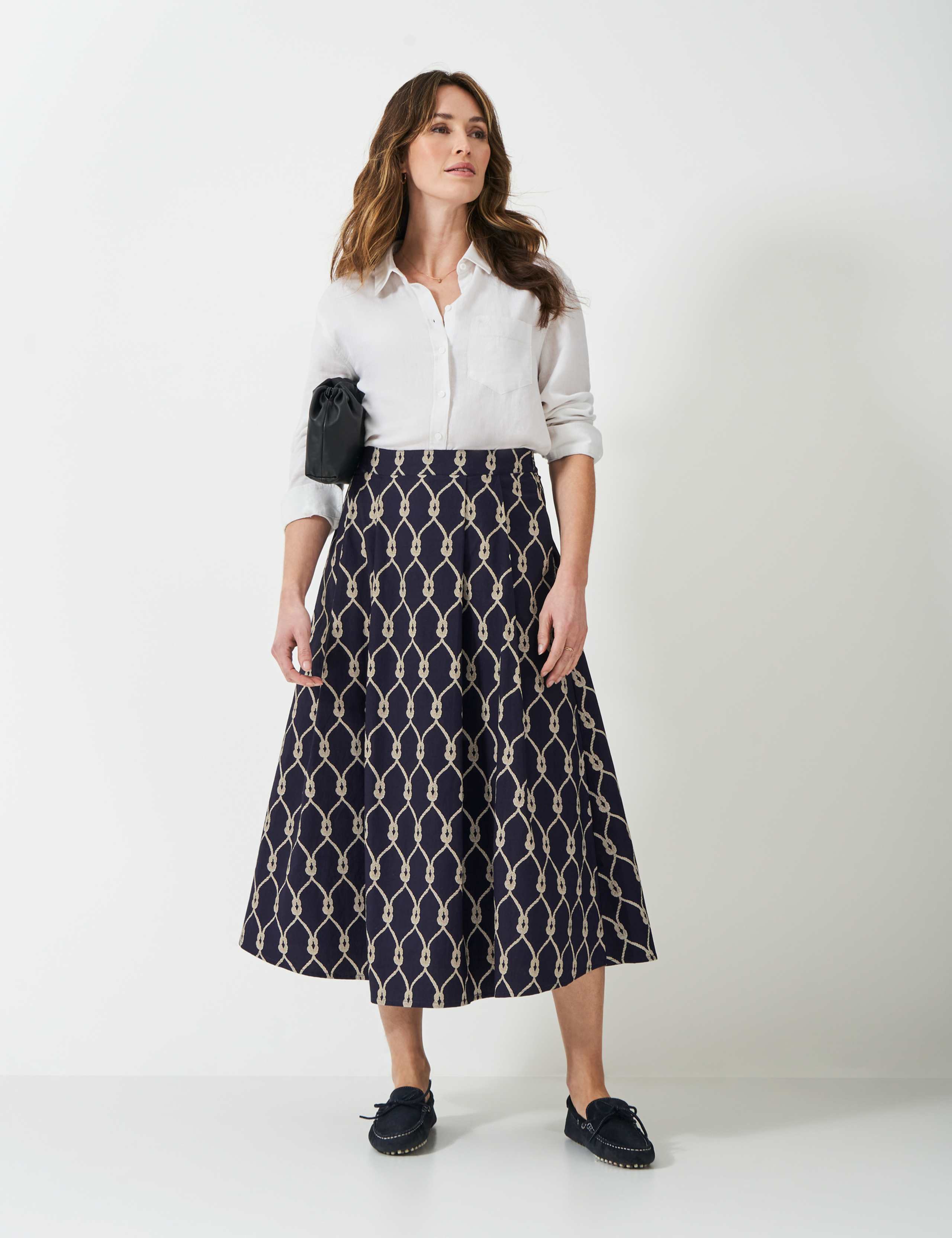 Pure Cotton Geometric Midi A-Line Skirt