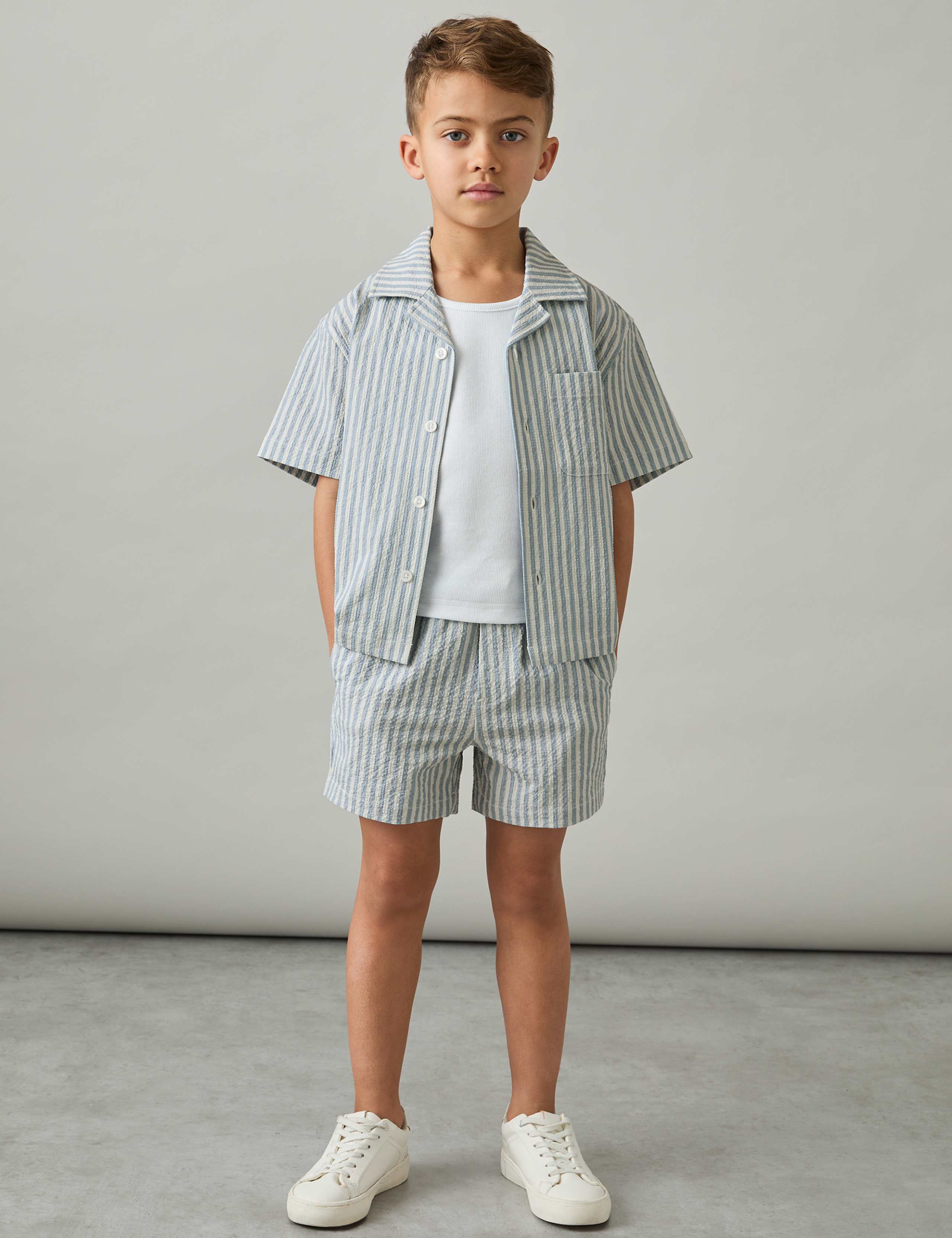 Seersucker Striped Short Sleeve Cuban Shirt (3-14 Yrs)
