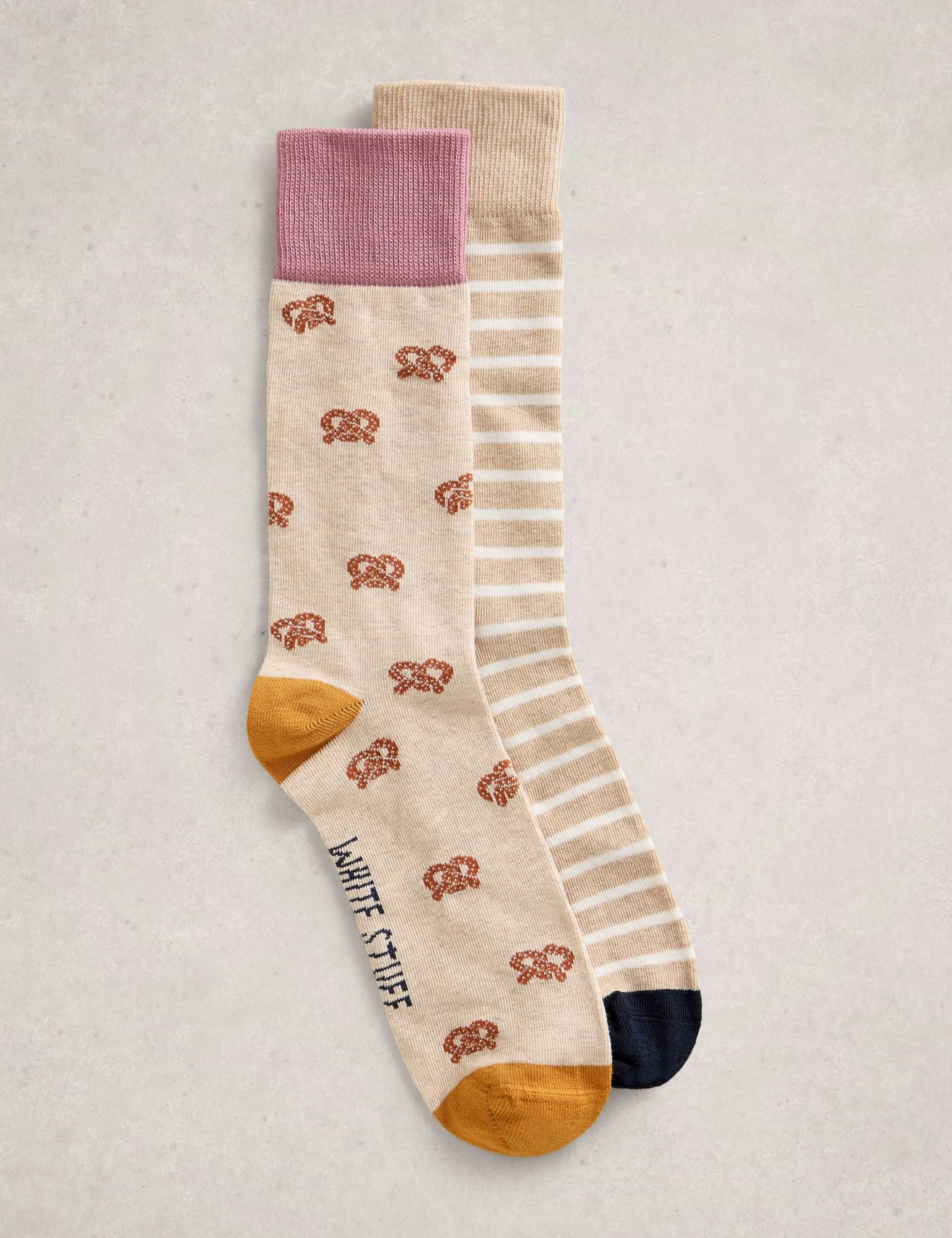 2 Pack Striped Pretzel Cotton Rich Socks