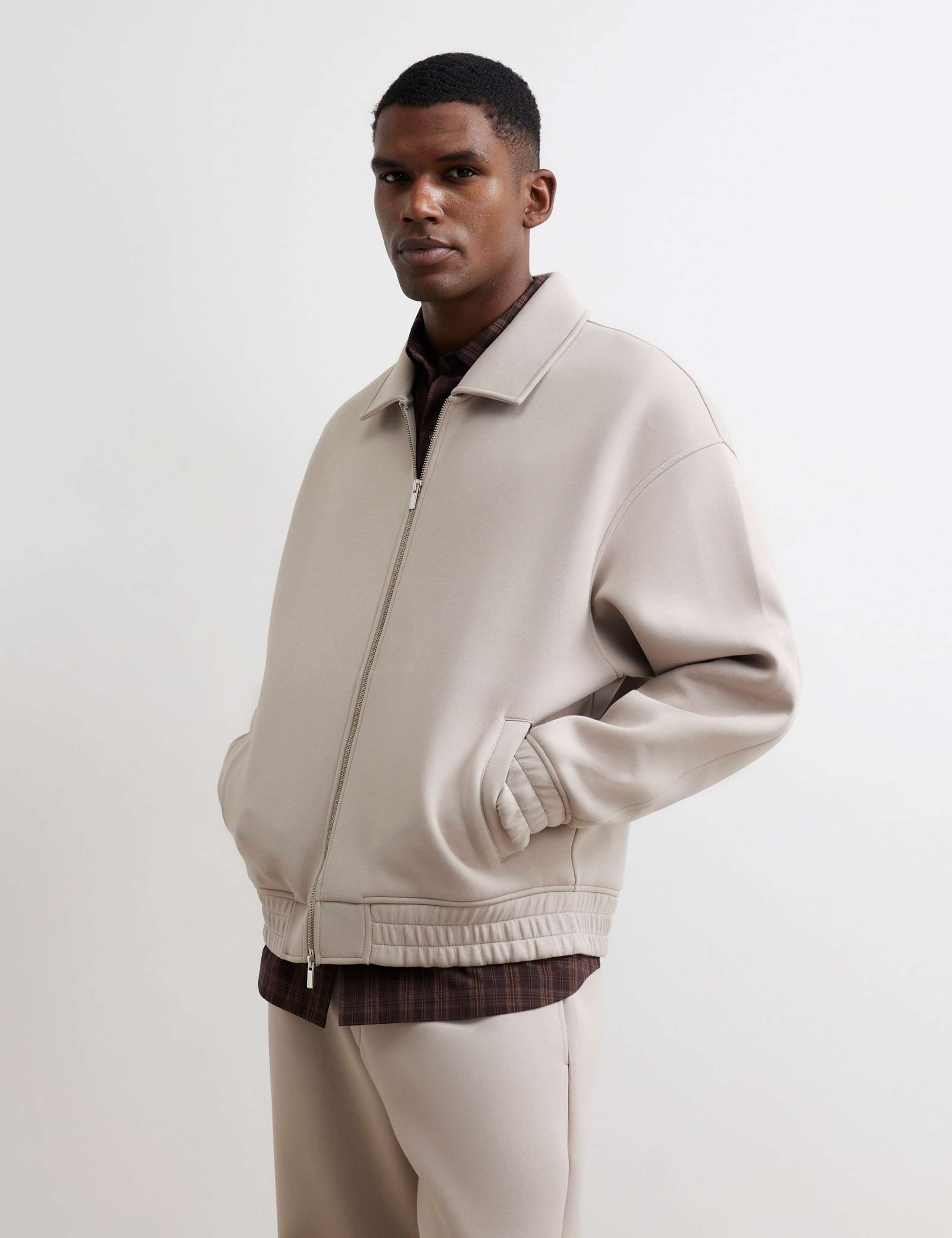 Cotton Blend Technical Harrington Jacket
